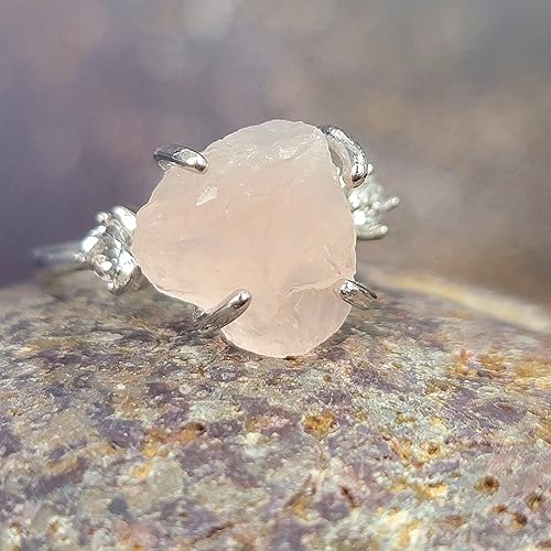 Miniatura 10 de Real Raw Crystal Ring Birthstone sterling silver White Gold statement Jewelry gift for her Christmas Mothers Day Birthday Valentine Statement Ring