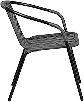 Vista 8 de EMMA + OLIVER Juego de 2 modernas sillas apilables de ratán para interiores y exteriores, sillas apilables de ratán con respaldo curvado y soporte