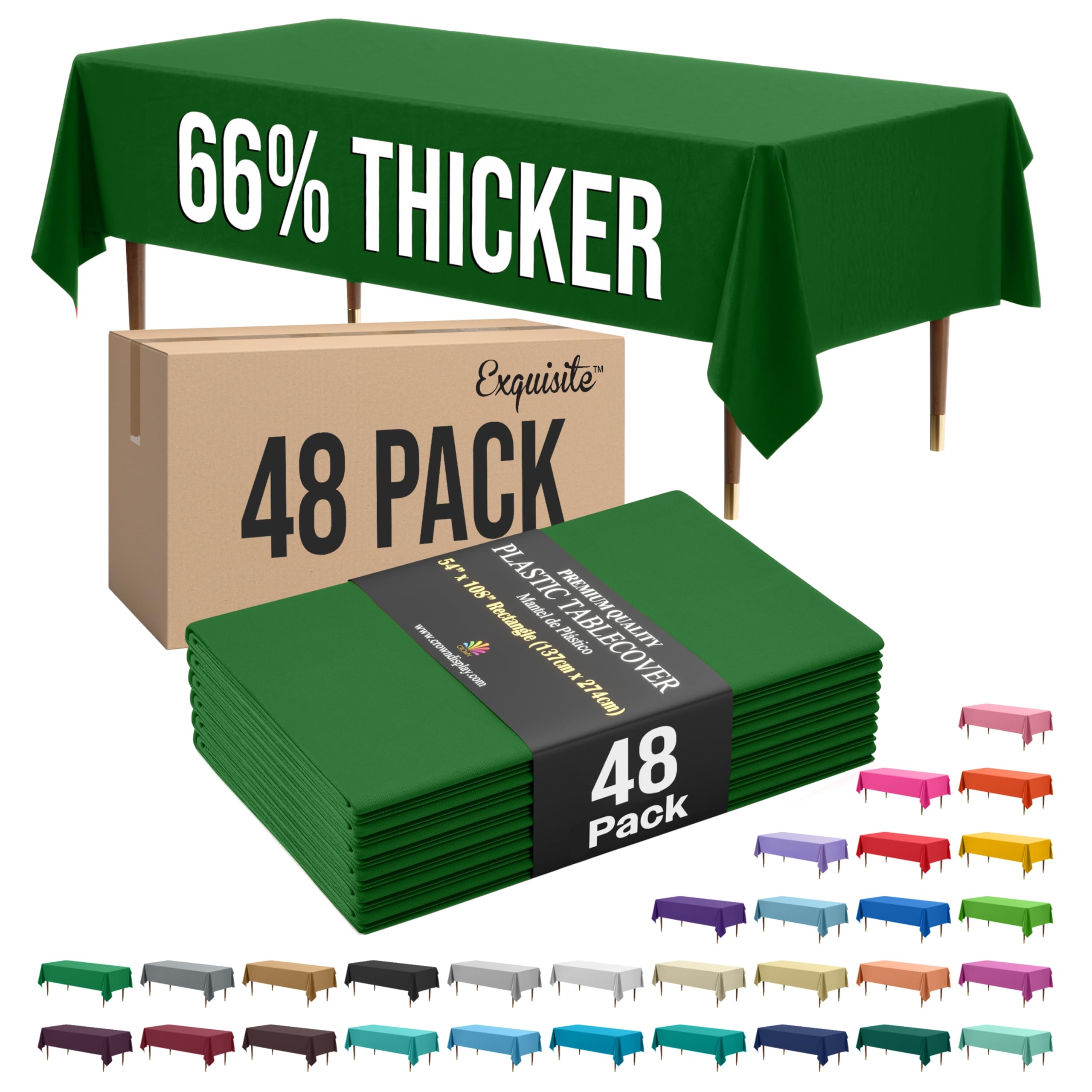 Exquisite 66% Thicker Emerald Green Rectangle Tablecloth 54"x108" - 48 Pack