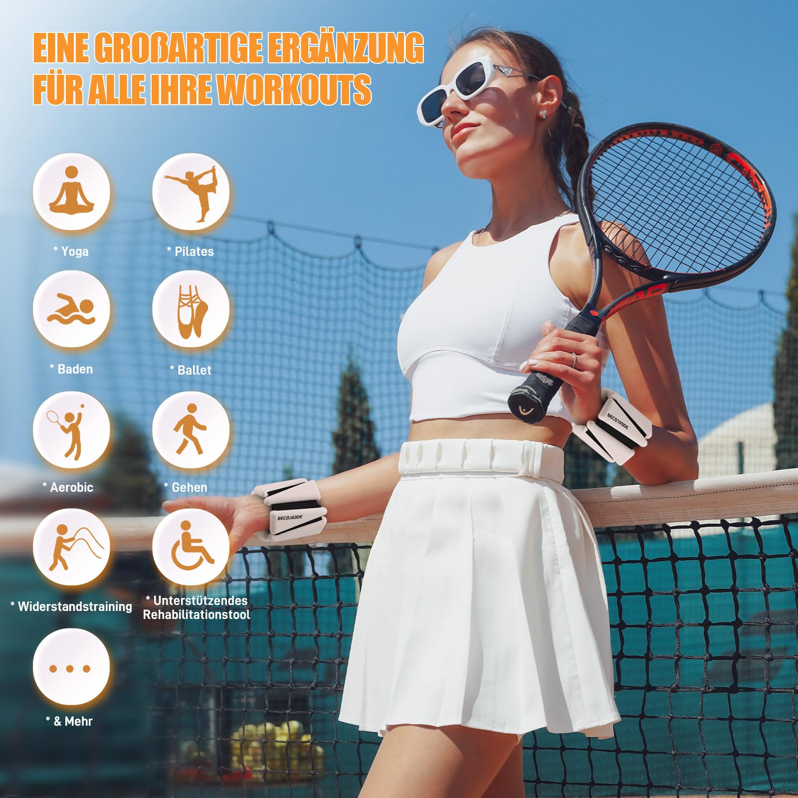 BECOJADDE Ankle Weights Set von 2 (Je 0.45kg / 0.9kg) für Frauen Männer Gewichtsmanschetten für Beine und Arme Adjustable Handgelenk Gewichte for Home Pilates Joggen Walking Workout Yoga