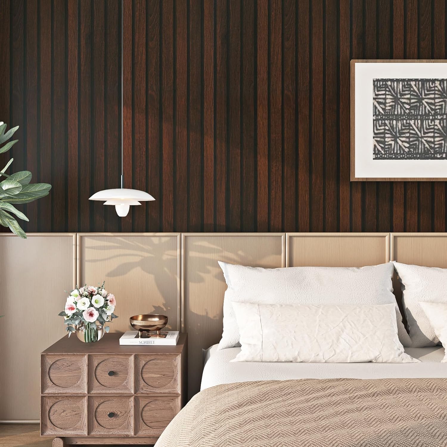FunStick Peel and Stick Wallpaper Brown Walnut Wood Panel Effect Wallpaper for Kitchen Furniture Waterproof Wood Effect Sticky Back Plastic for Kitchen Vinyl Wrap for Desk 40CM×2M - Image 4