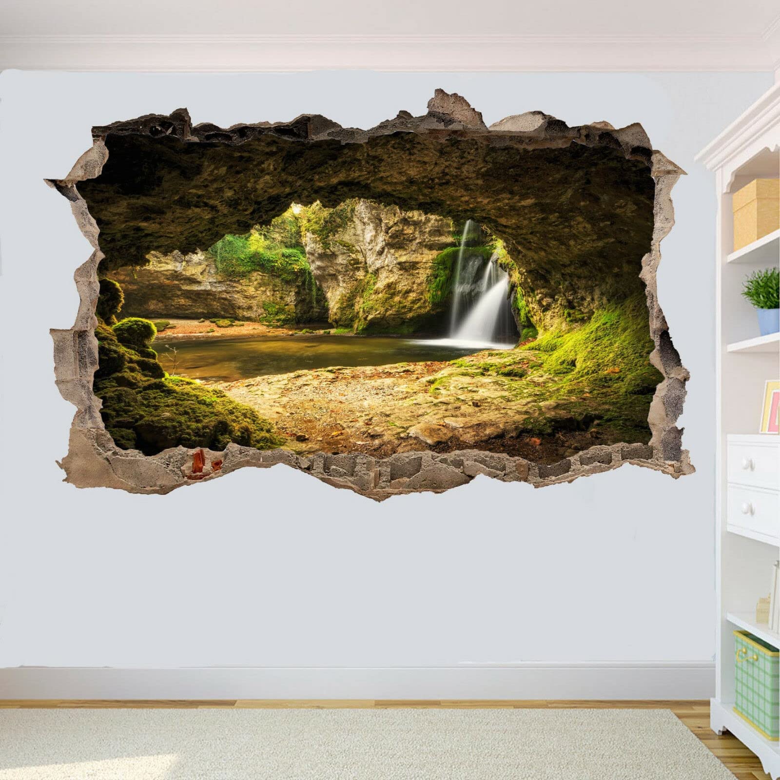 Paesaggio Adesivi Murali 3D Fracassato Cascata Del Fiume Decorazione Domestica Smontabile Del Vinile Del Tatuaggio Della Parete Grotta Decalcomanie Impermeabili Art For Kids Room Wall Decor 80x120cm
