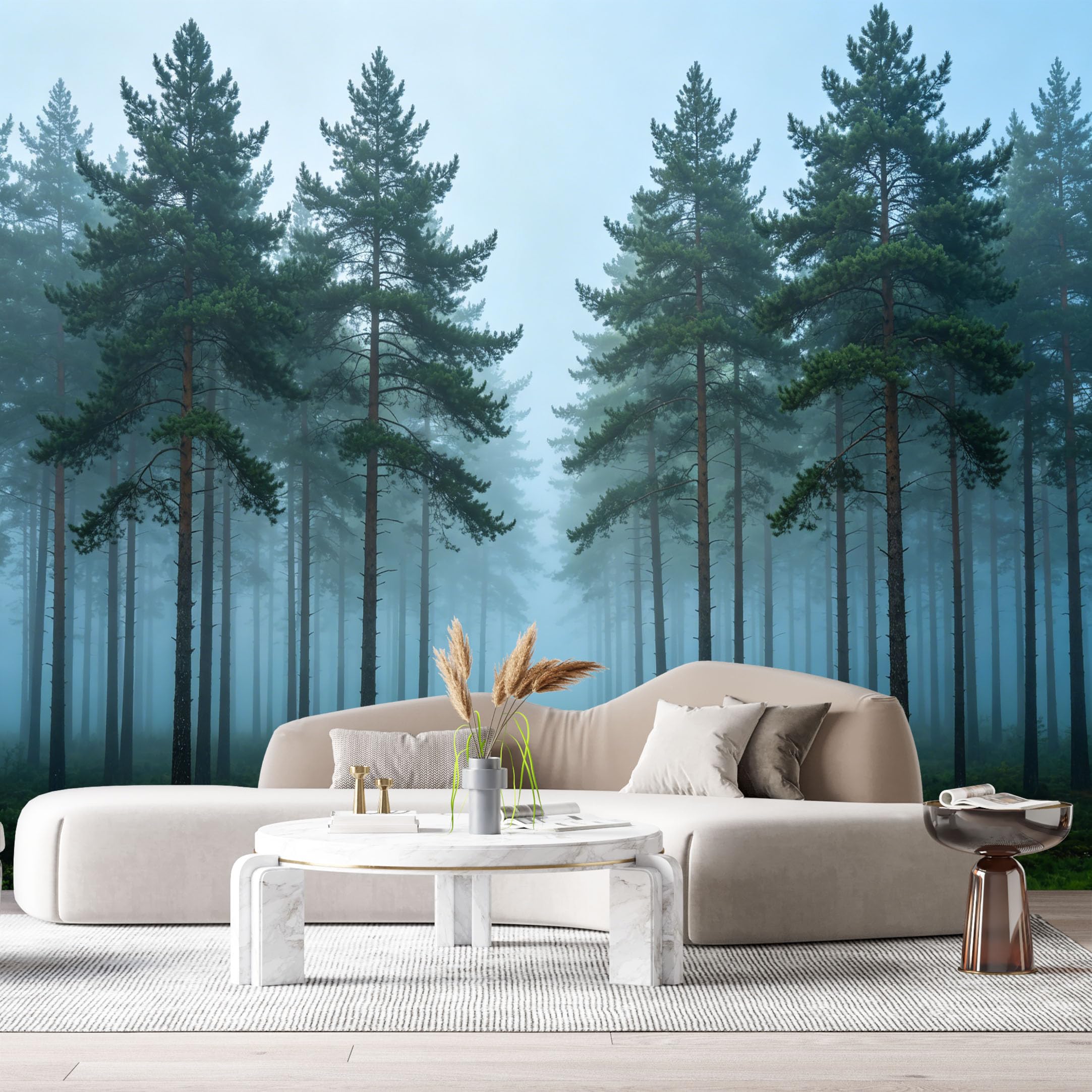 Custom Size Wall Murals Misty Pine Forest Landscape Fog Morning Trees SelfAdhesive Wall Fabric Removable Large Wallpaper for Photo Living Room