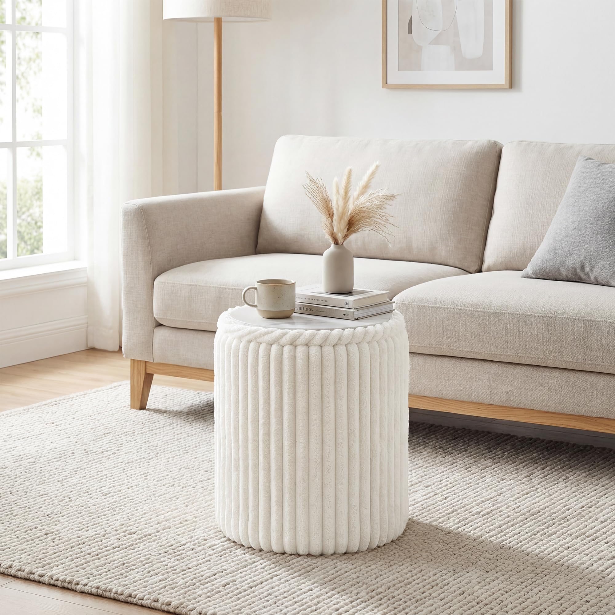 HOMCOM Sitzhocker mit Stauraum, Runder Hocker Modern, 35x35x45 cm Weiß