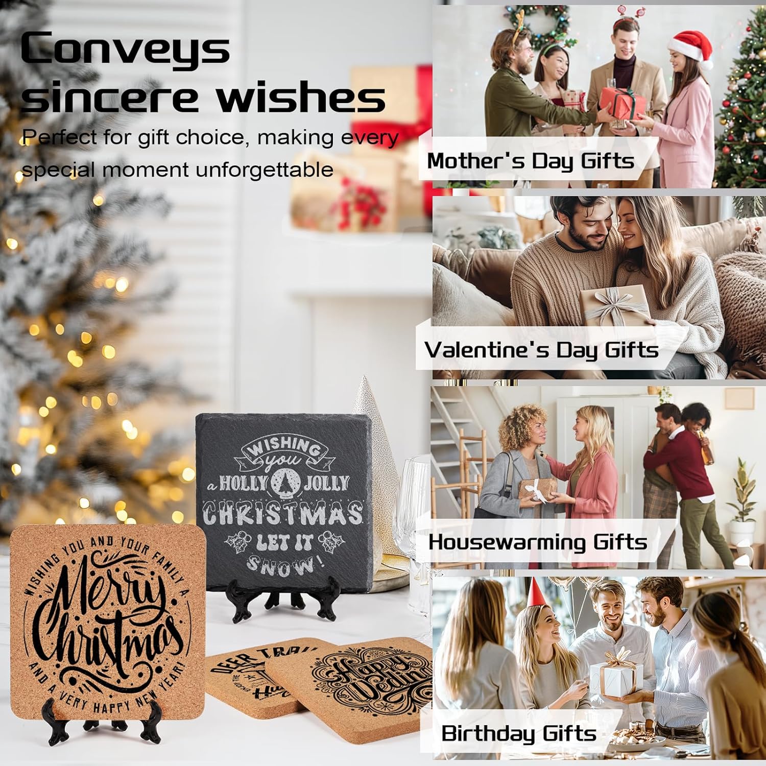 100 PCS Coaster Bulk for Laser Engraving, MAPRIAL 4 Inch 50 PCS Blanks Black Handmade Slate Stone Coasters, 50 PCS Cork Coasters, Engravable Materials for Engraver, Gifts, Crafts, Square - Image 5