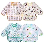 Accmor 4 Pack Long Sleeve Bibs, Baby Smock Waterproof Sleeved Bib Smock for Baby Toddler 24-36 Months