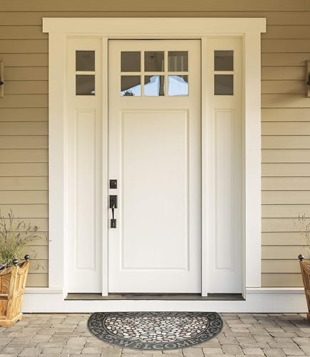 Miniatura 4 de Tapete semicircular con estampado para exteriores e interiores, antideslizante, 23 x 35 pulgadas, resistente al agua, rascador de zapatos, alfombra