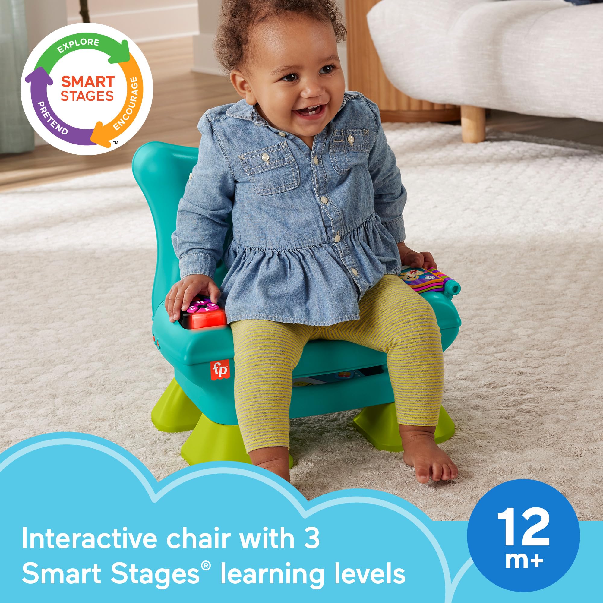 Fisher-Price Laugh & Learn Toddler Learning Toy Smart Stages Chair, Teal, Music Lights & Activities for Ages 1+ Years, Multilanguage Version
