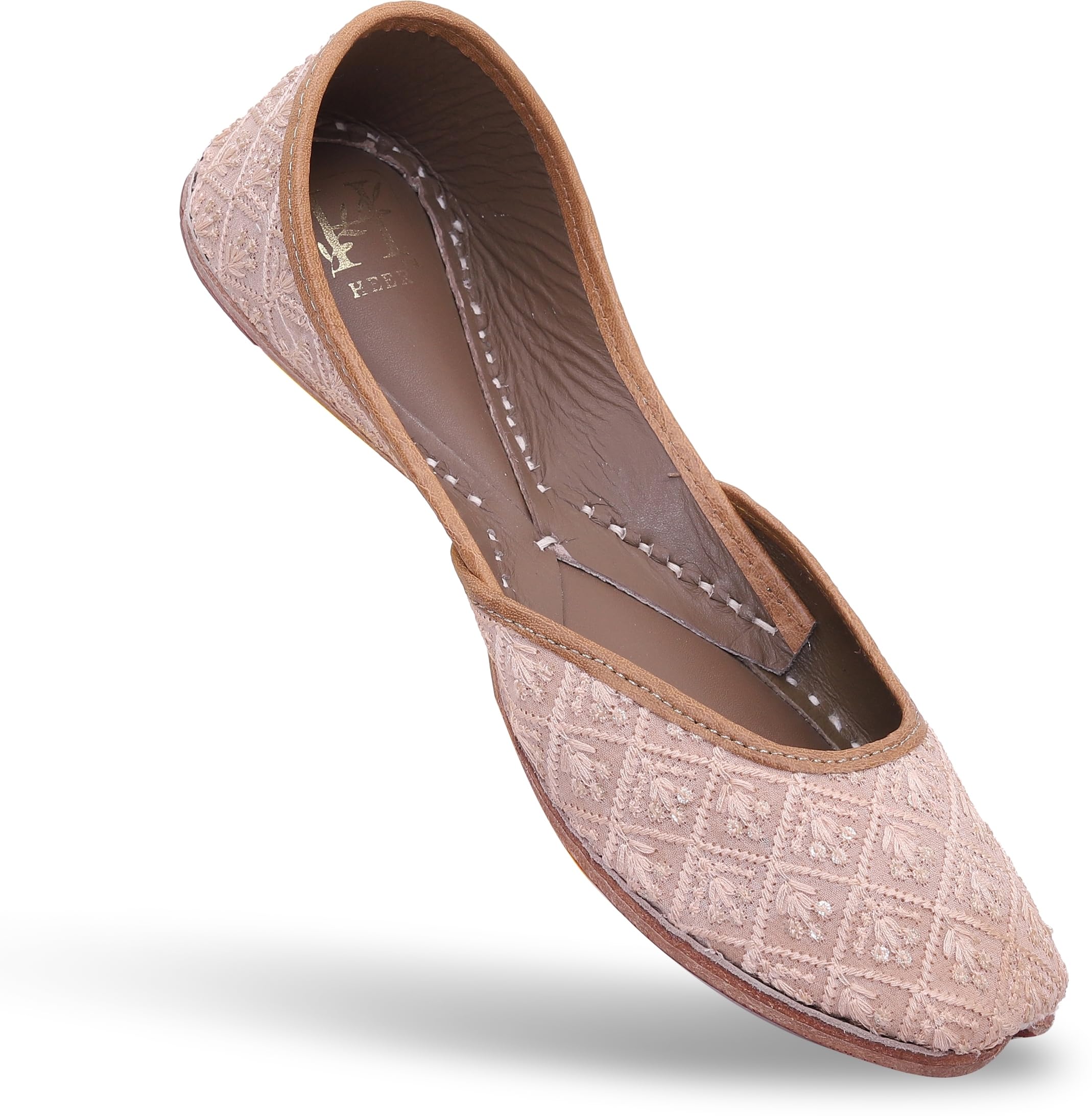 Women's Traditional Embroidered Rajasthani Juti | Handmade Latest Stylish Mojari Punjabi Jutti Peach Pair-image-35