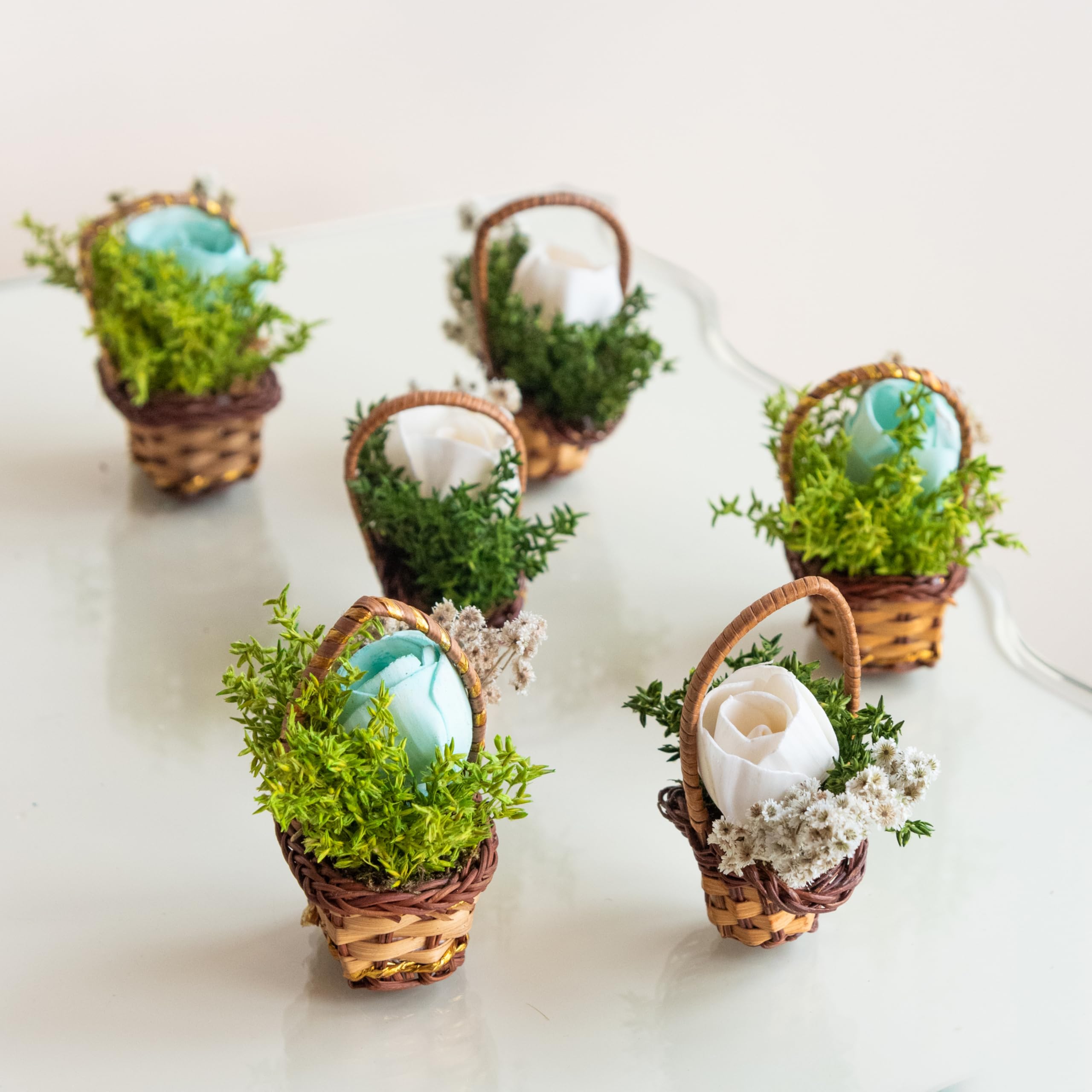 Flowers and Fillers | Bouquet Floral Mini Basket- Blue and White (Set of 6) | Natural Dried Flower | Eco-Friendly Flowers for Home, Office, Bedroom, Table Decoration and Craft Items Corner-image-28