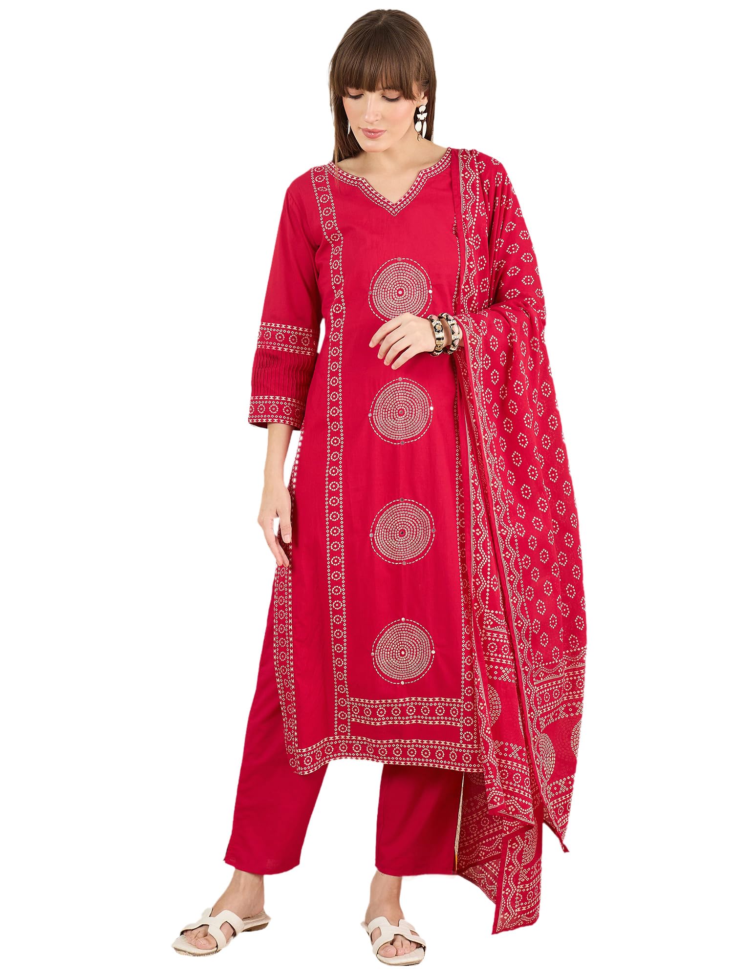 indo era Women Pure Cotton Kurta Set with Dupatta | Festive Suit Set, 10155-picture-14