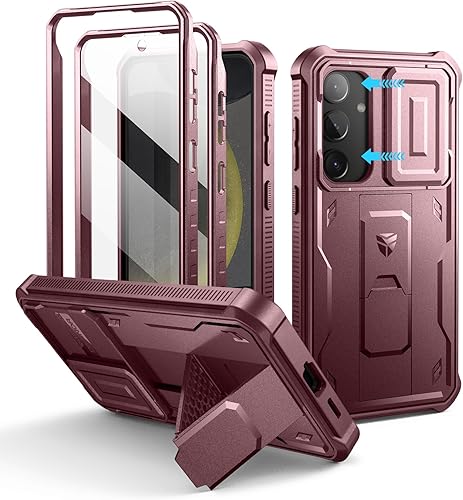 Vista 91 de Dexnor Funda para Samsung Galaxy S24 Plus con cubierta deslizante integrada para cámara, protector de pantalla y soporte, a prueba de golpes, funda