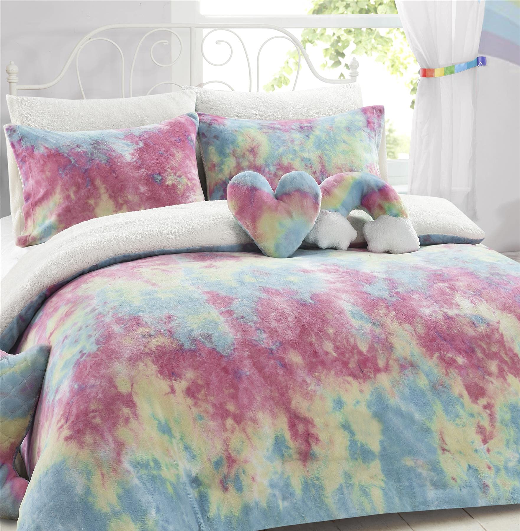 Olivia Rocco Rainbow Multi Teddy Fleece Duvet Set Super Soft Quilt Set, Single Duvet Set