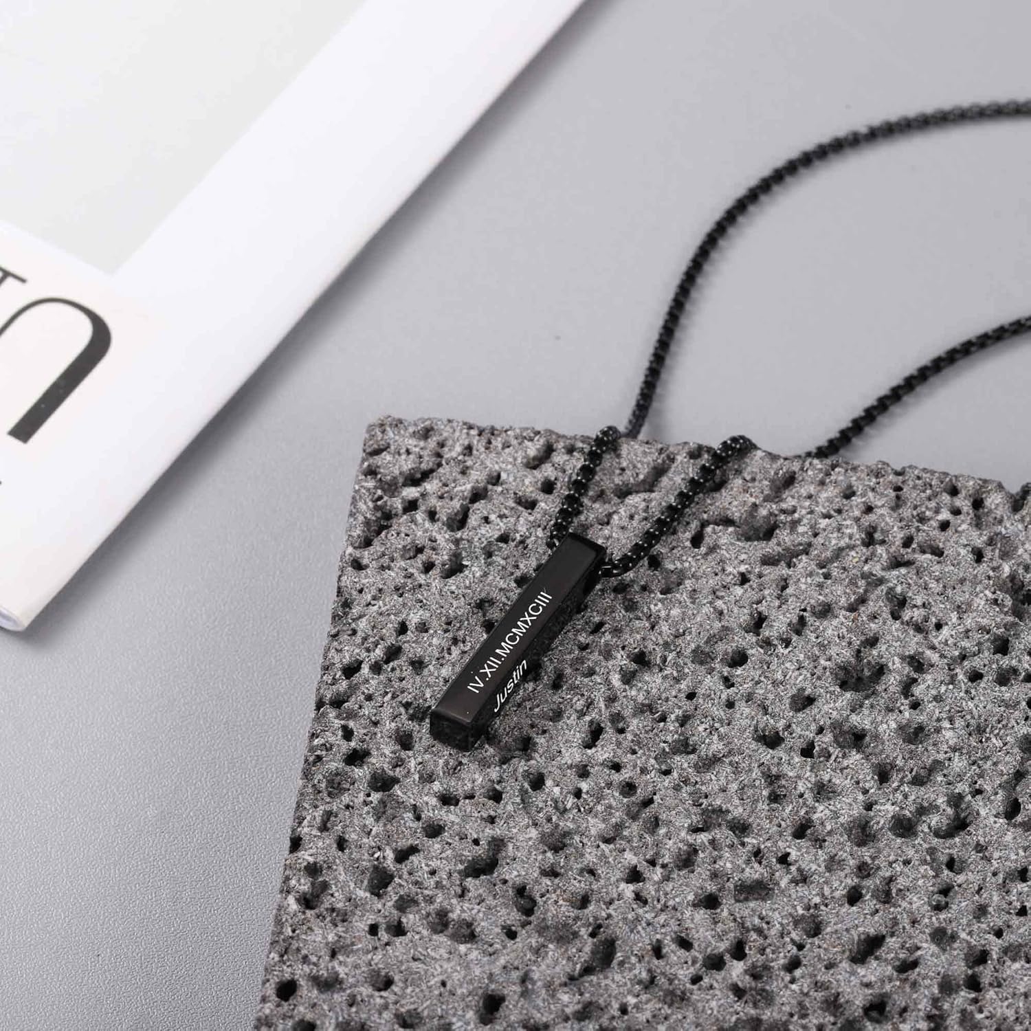 Personalized Men Necklace: Custom Chains For Men, Black 3d Bar Name Pendant, Engraved Necklace for Men, Gift For Dad, Husband, Boyfriend