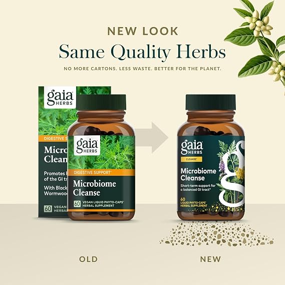 Gaia Herbs Microbiome Cleanse - with Black Walnut, Sweet Wormwood, Oregano & Peppermint - Support for a Balanced GI Tract & Digestive Health* - 60 Vegan Liquid Phyto-Capsules (60 Servings)