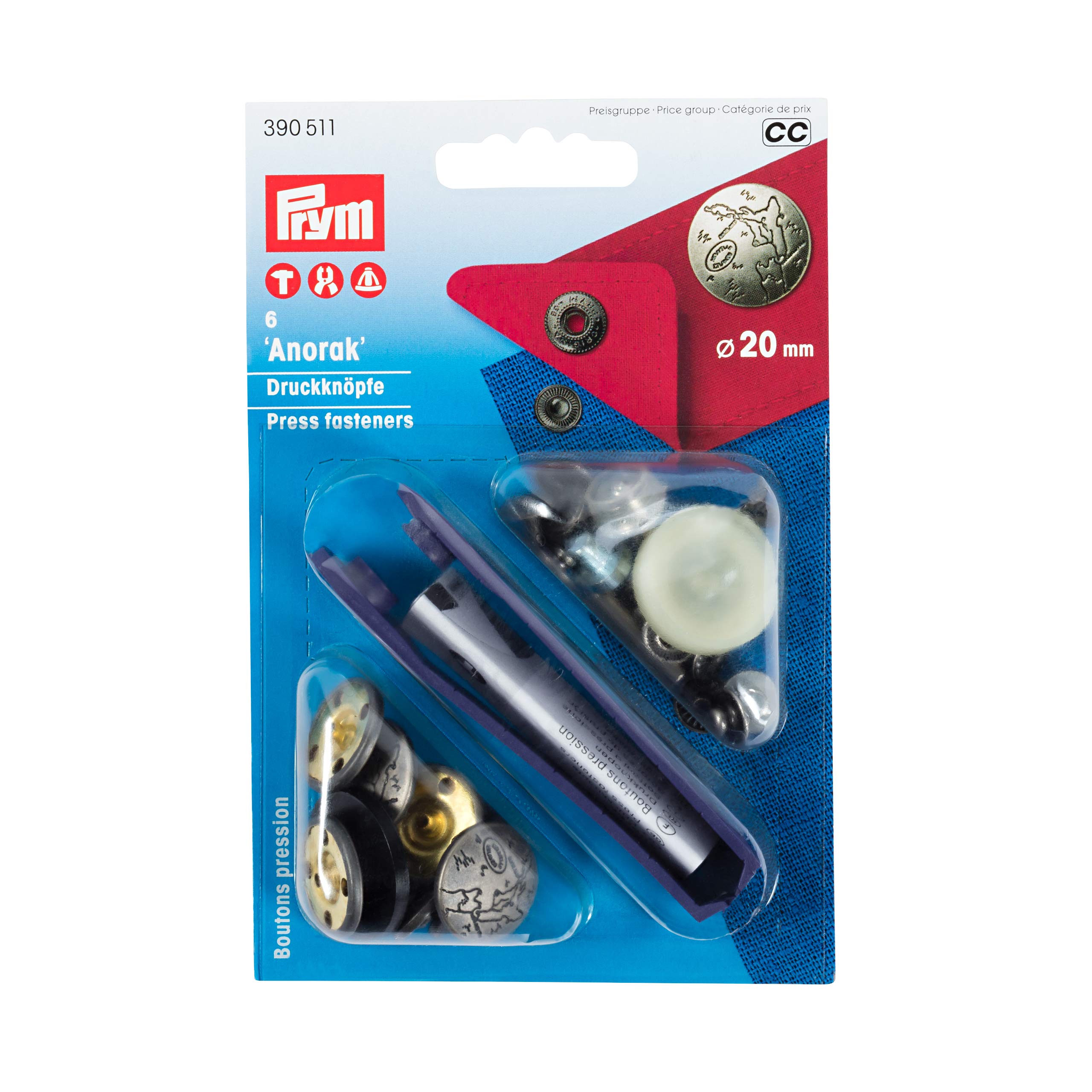 Prym - Anorak Matt Silver (20mm) Non-Sew Press Fasteners - 1 Unit