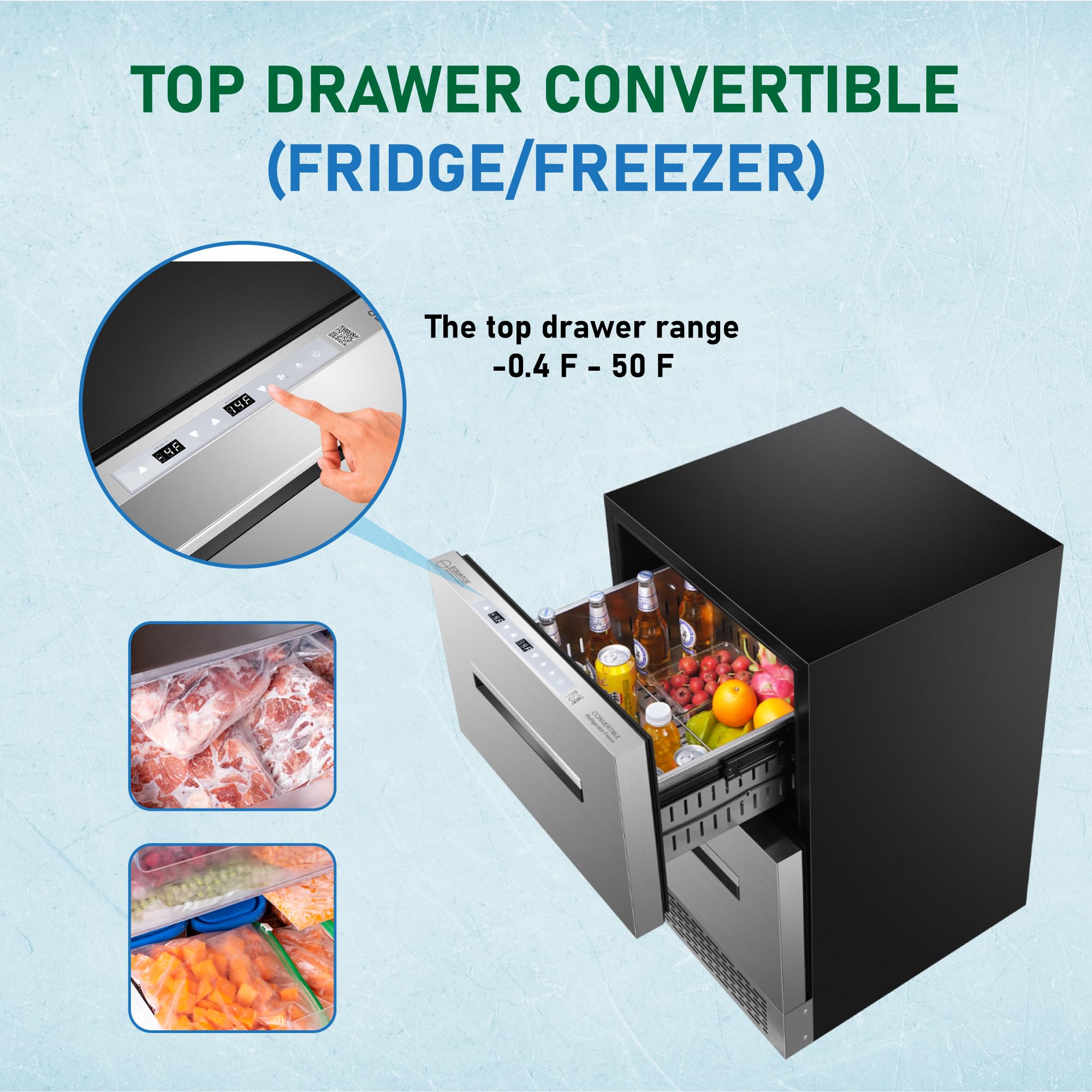 Equator 24-Inch 5.3 Cf Built In/Freestanding Weather Proof Dual Zone Convertible Double Drawer Refrigerator For Indoor/Outdoor And Commercial Use on Fridge.com - View 5