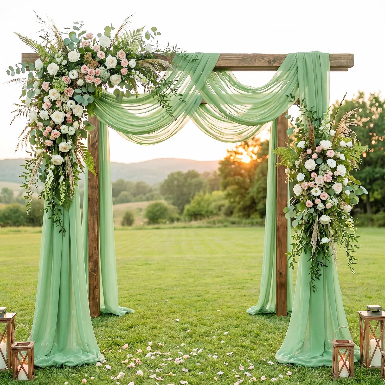 Wedding Arch Draping Fabric - 150 x 550cm Sage Green Chiffon Sheer Backdrop Curtain Wedding Arch Backdrop Drapes Curtains Voile Chiffon Fabric Drapery for Wedding Archway Ceremony Ceiling Decorations