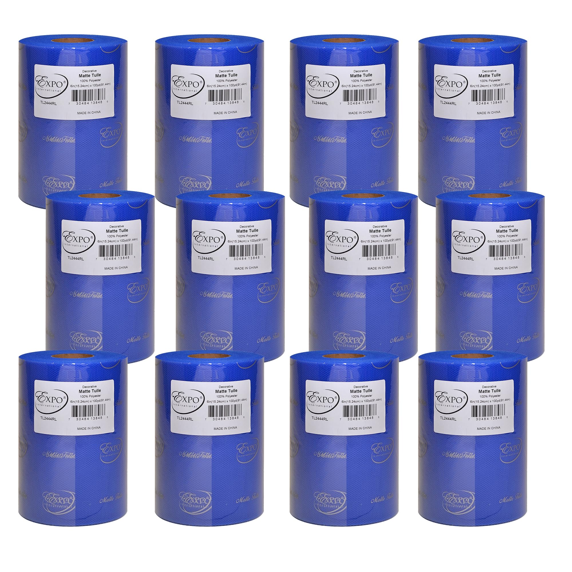 Expo International Decorative Matte Tulle, Roll/Spool of 6” X 100 Yards, Lightweight Polyester Tulle Fabric for Tutus, Costumes, and Party Decorations, Washable, Easy-to-Use, Pack of 12, Royal Blue