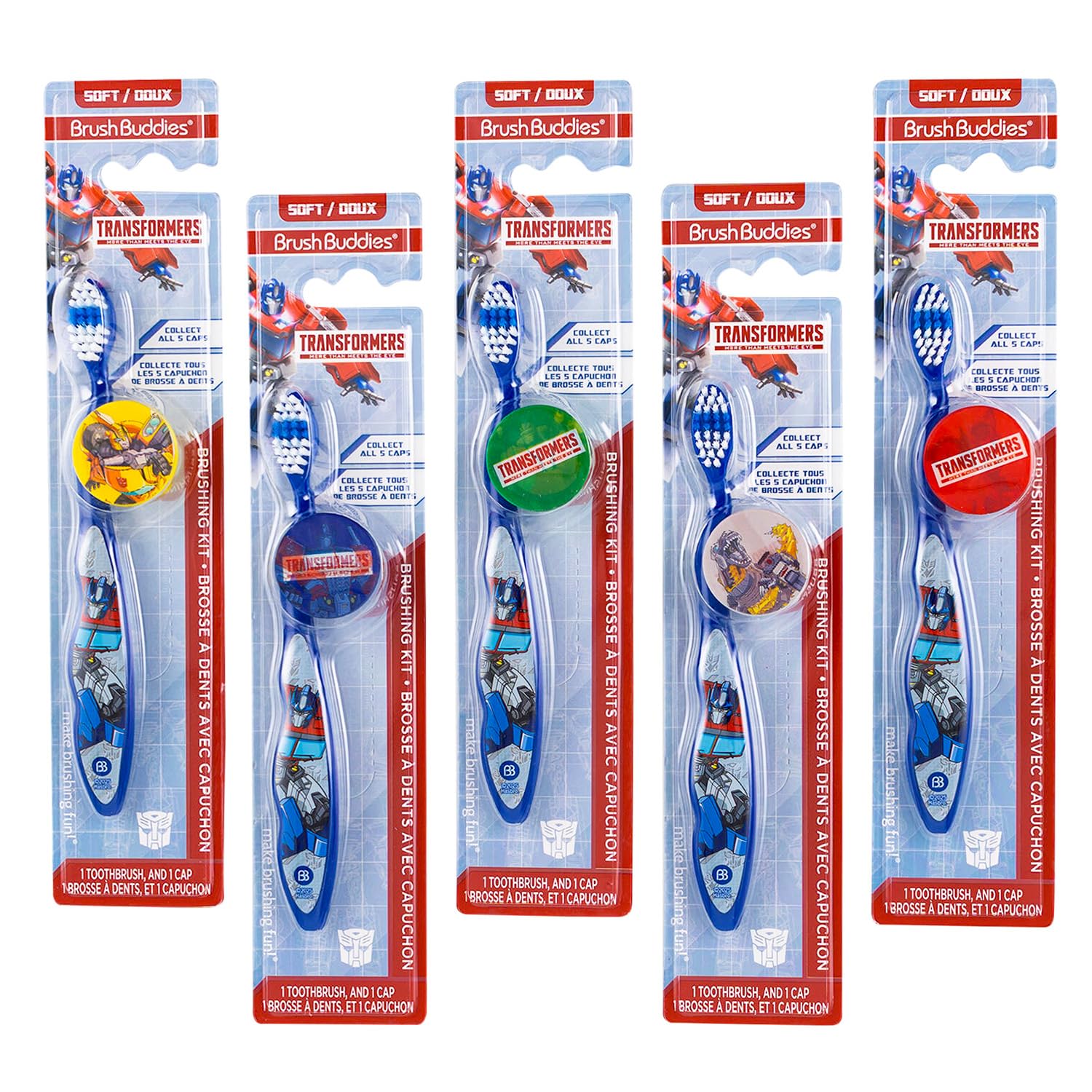 Transformers Zahnbürsten-Set für Kinder – Paket mit 3 Optimus-Prime-Zahnbürsten mit Sammelkappen und Aufklebern für Kinder, Jungen, Kleinkinder | Transformers Zahnbürsten-Set