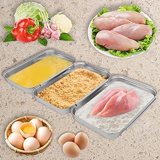 3pcs Breading Pans, Stainless Steel Breading Station Set Stackable Dredg...