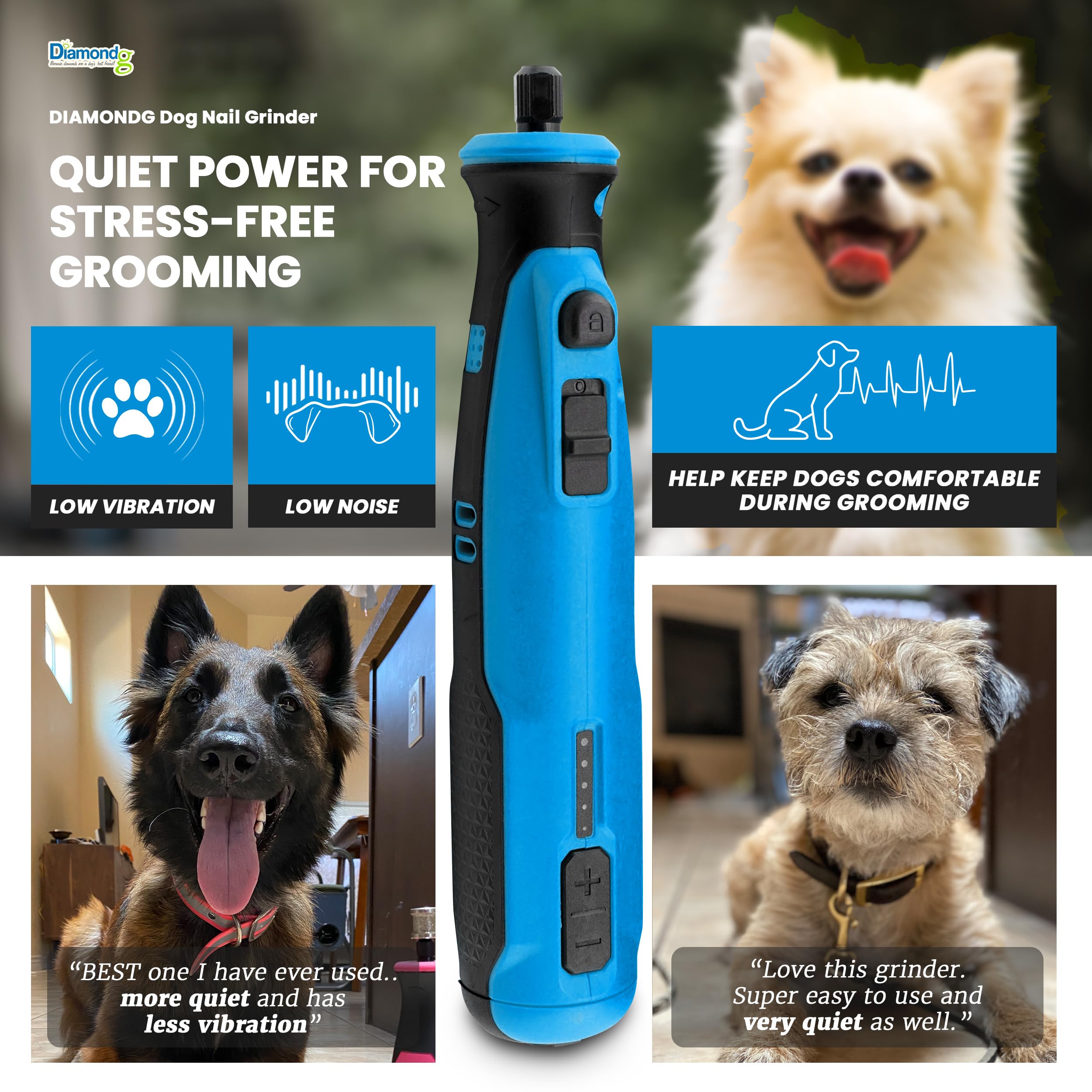 Diamondg Cordless Dog Nail Grinder with Quiet Sound & LED Tip for Large & Small Dogs, 4hrs. Runtime - Electric Dog Nail Trimmer, Heavy Duty Rotary Tool Alternative to Toenail Clippers & Filers - image 2