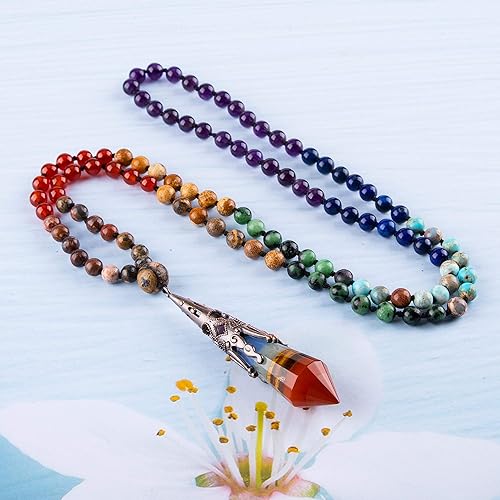 Miniatura 5 de Bivei 108 Mala Beads Bracelet Real Gemstone Yoga Pendants Meditation Hand Knotted Mala Prayer Necklace