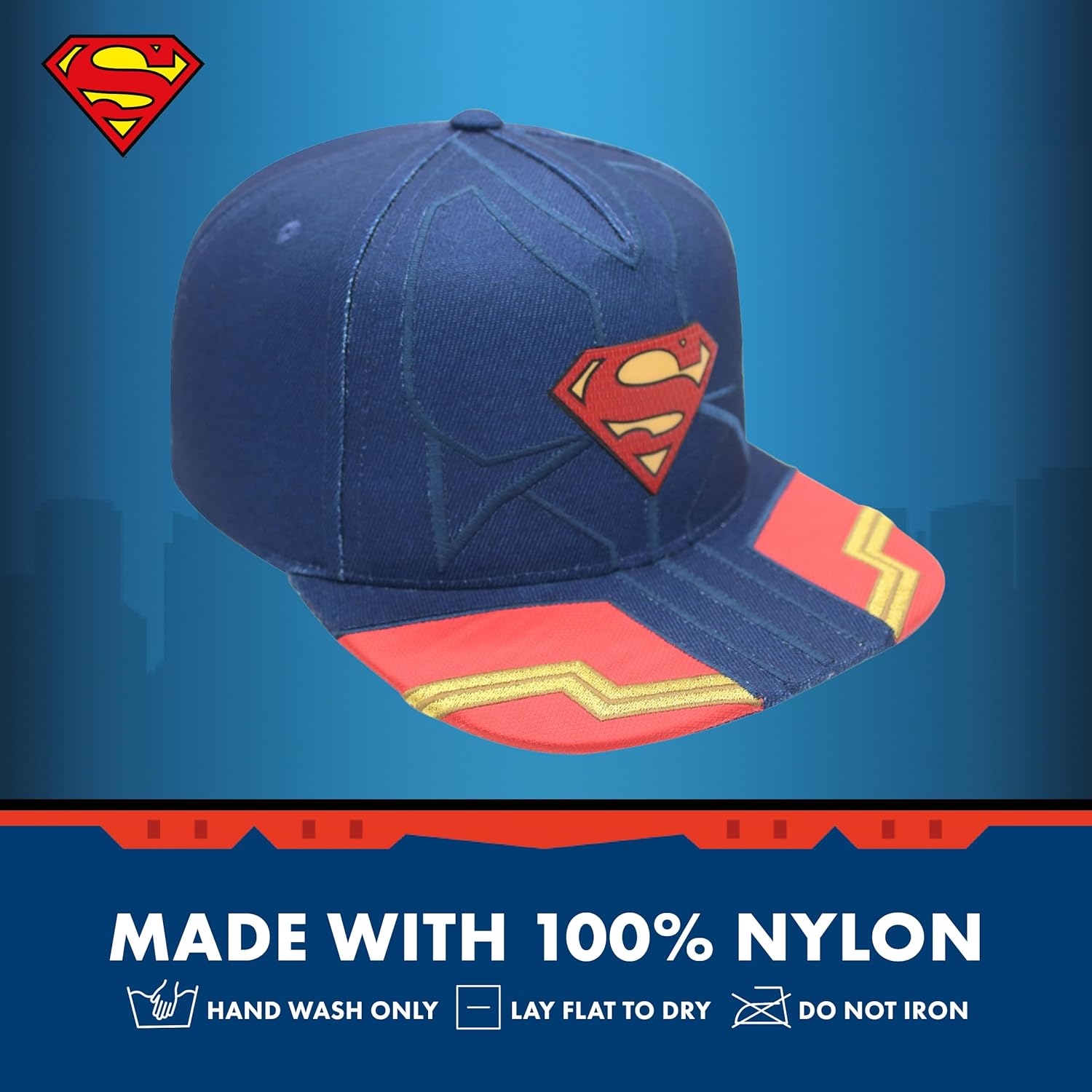 DC Comics Superman Baseball Cap, 6 Panel Adult Adjustable Snapback Hat with Flat Brim for Men and Women, Navy, One Size - Image 6