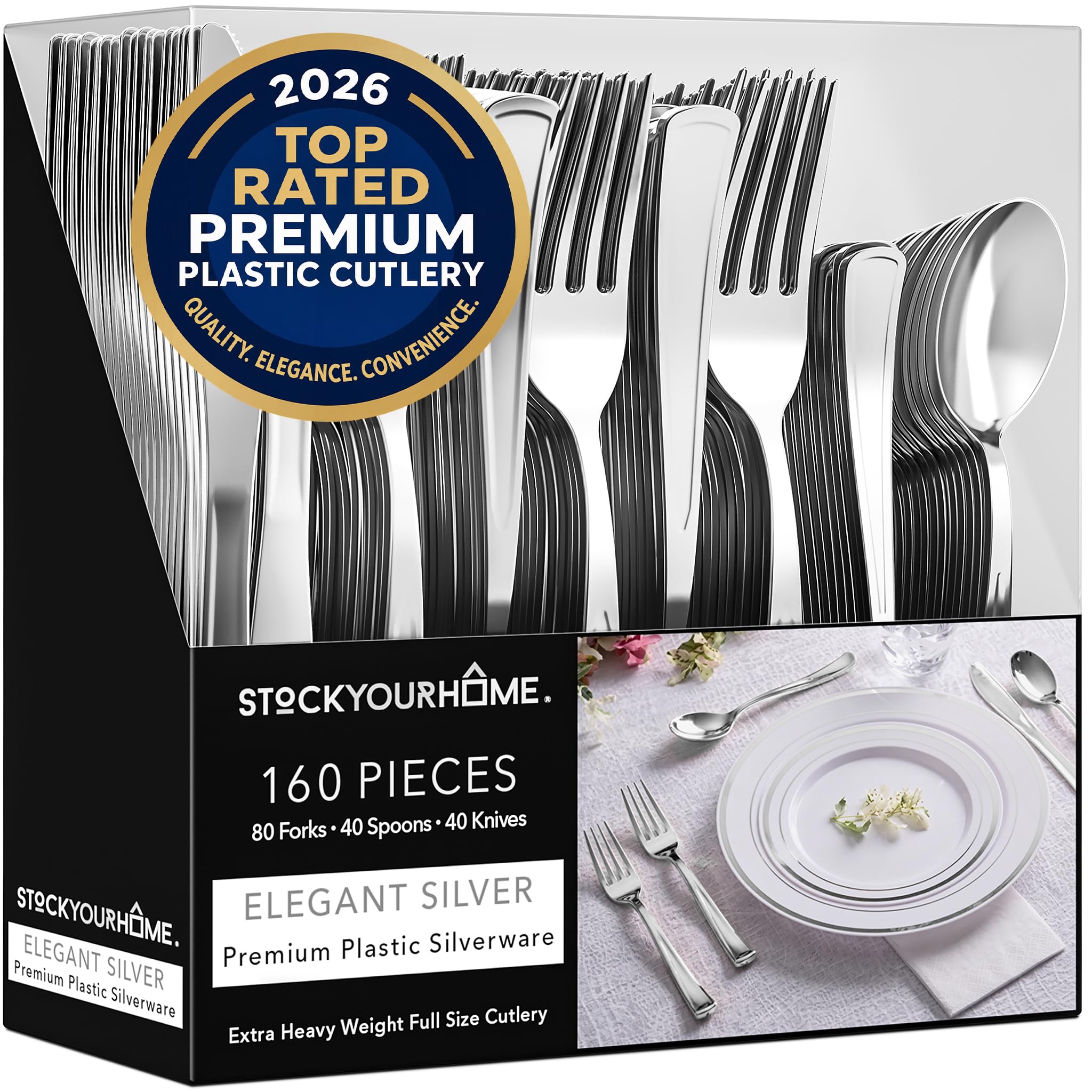 Stock Your Home 160 Count / Silver / Tableware Cutlery Sets