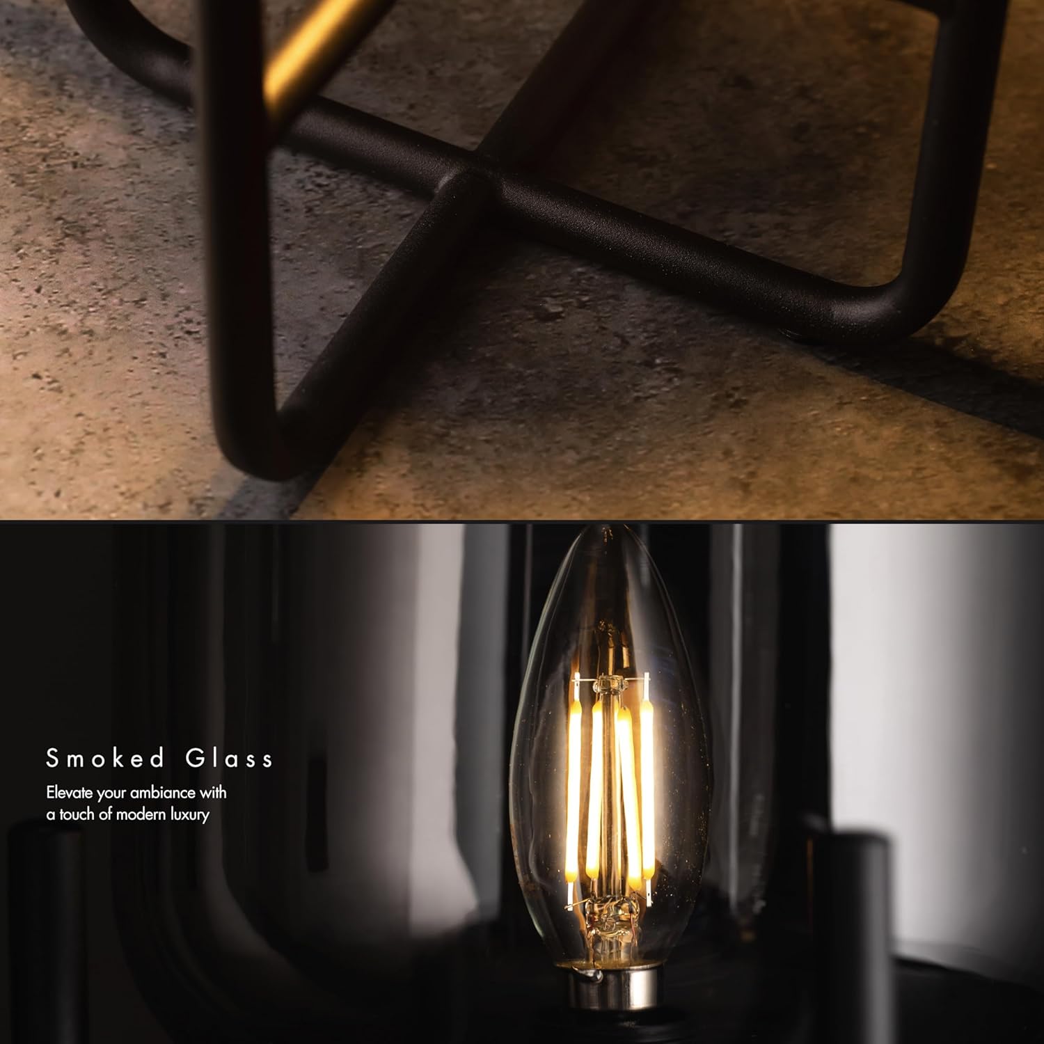 O'Bright Lumiere - Modern Smoked Glass Table Lamp with LED Bulb, E12 Base, Decorative Accent Lighting