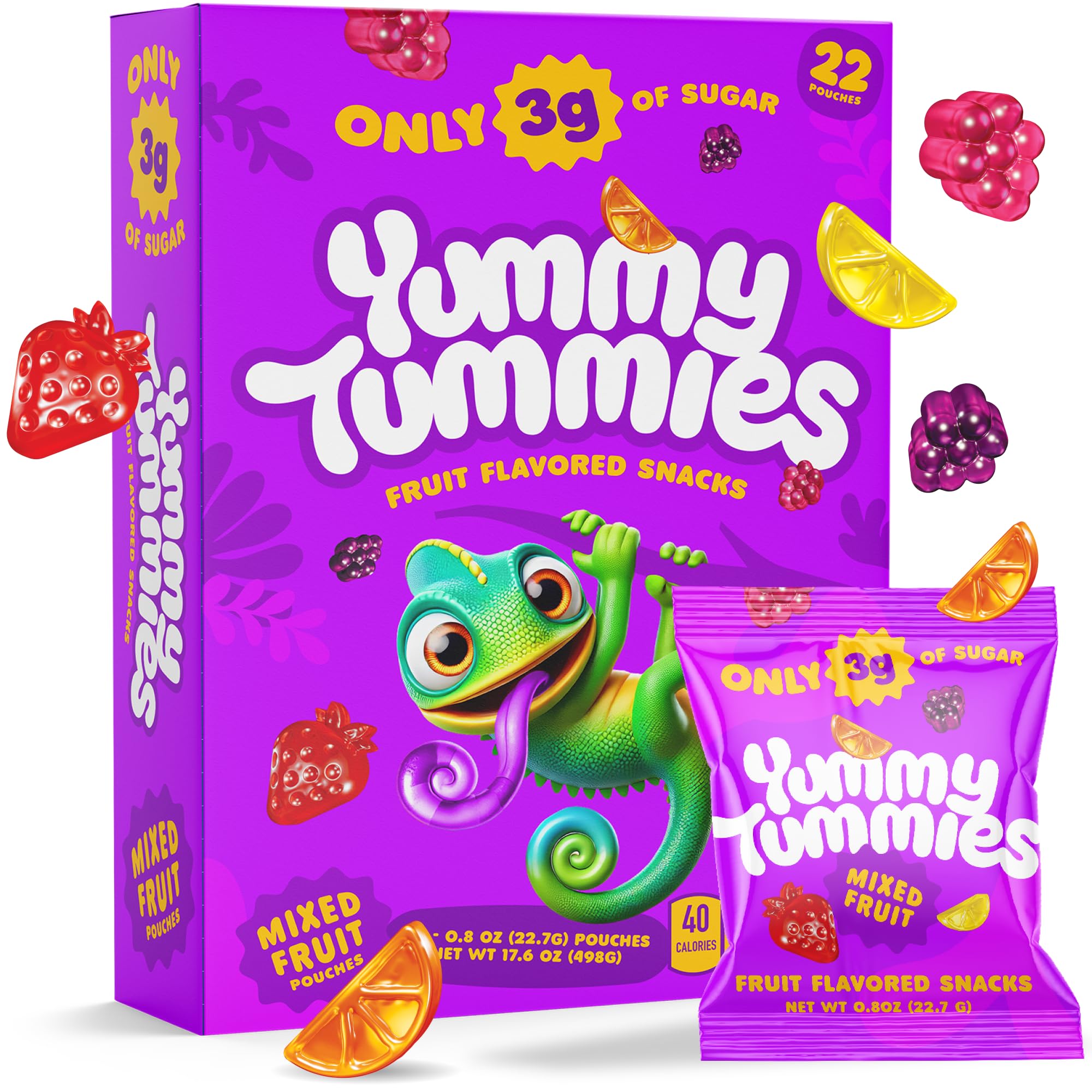 Yummy Tummies Low Sugar Fruit Snacks, 3g Sugar Per Pouch, 0.8 oz (Pack of 22)