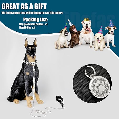 Miniatura 7 de Collar de cadena para perro de 0.59 pulgadas con eslabones cubanos plateados con hebilla a presión, collar de cadena de metal de acero inoxidable