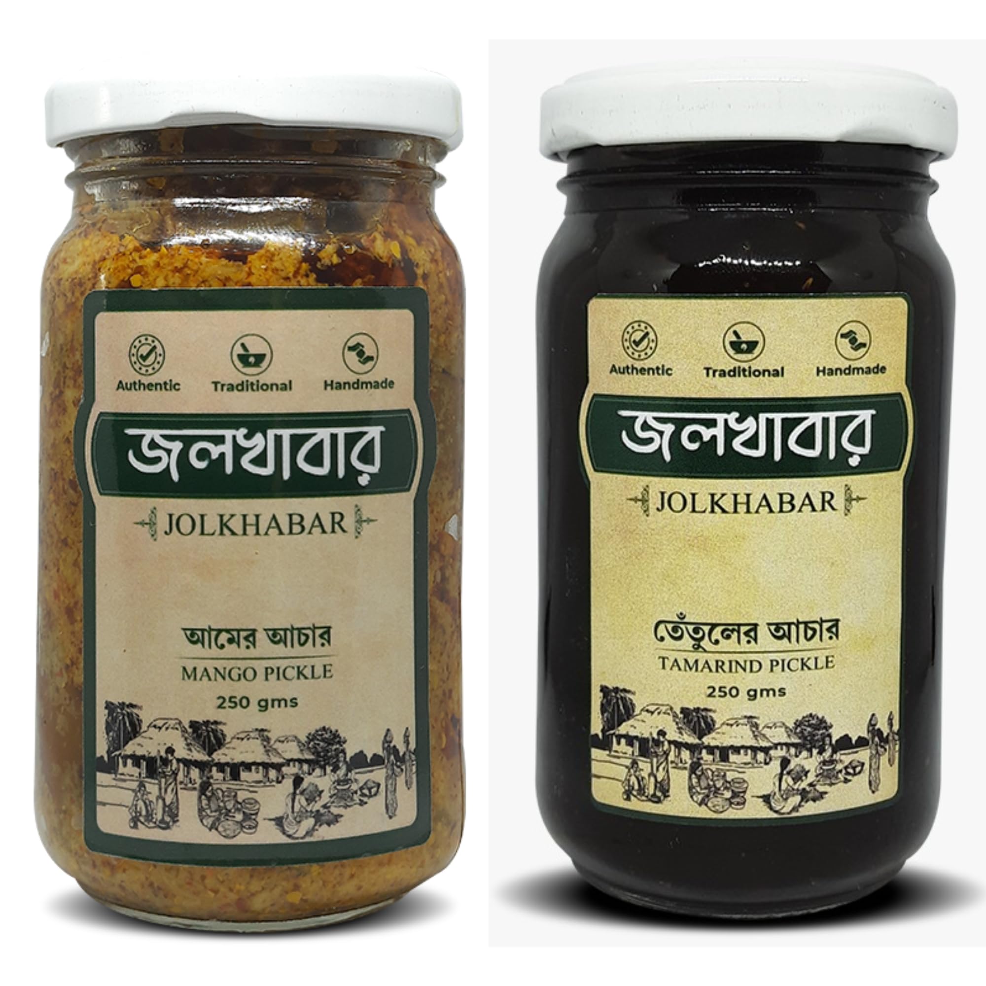 JOLKHABAR | Aam er Achar - Tentul er Achar | Mango Pickle - Tamarind Pickle | Authentic Traditional Handmade | Bengali Recipe | 500gms Pack (250 GMS Each) | Pack of 2