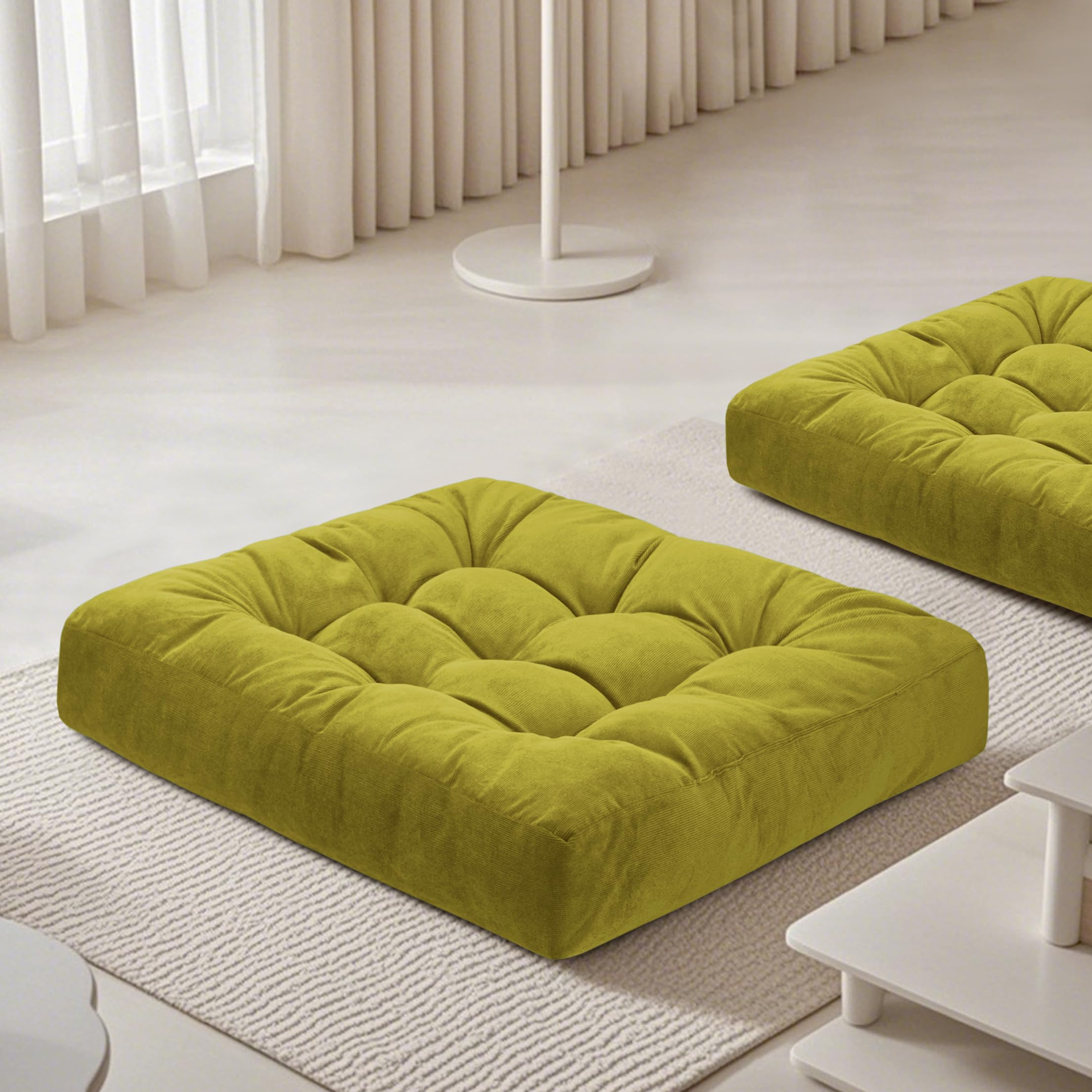 FlyGulls Meditation Floor Pillow 22×22 Inch 2 Pack Large Floor Cushions for Adults Square Tufted Corduroy Floor Pillows for Yoga Living Tatami Room