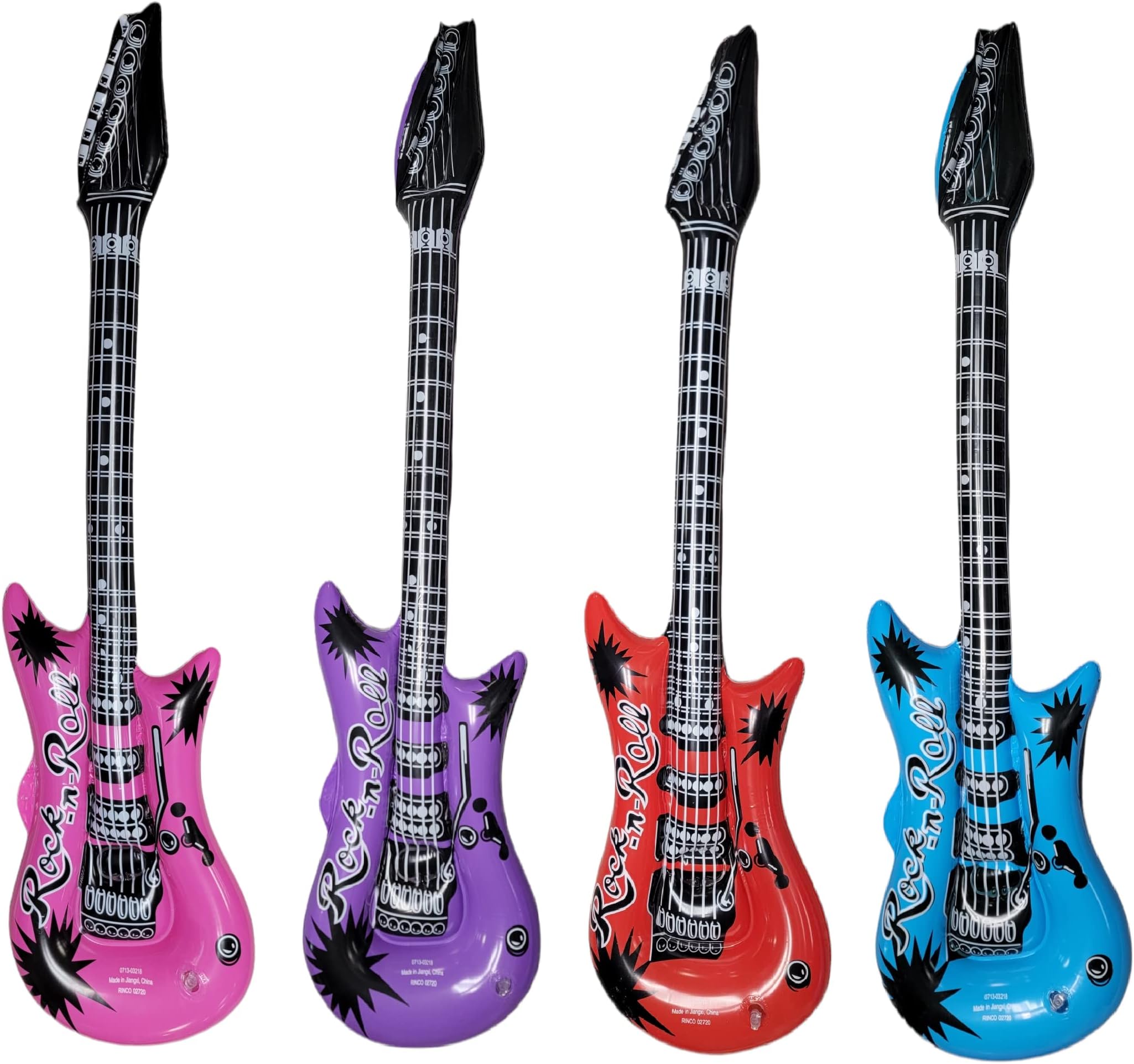 Zugar Land Rock Inflatable Guitar (40 Inches) Vinyl. Perfect Party Favor, DJ Dance 80s Rocker (Rock-n-Roll (4 Pack)), Multicolor
