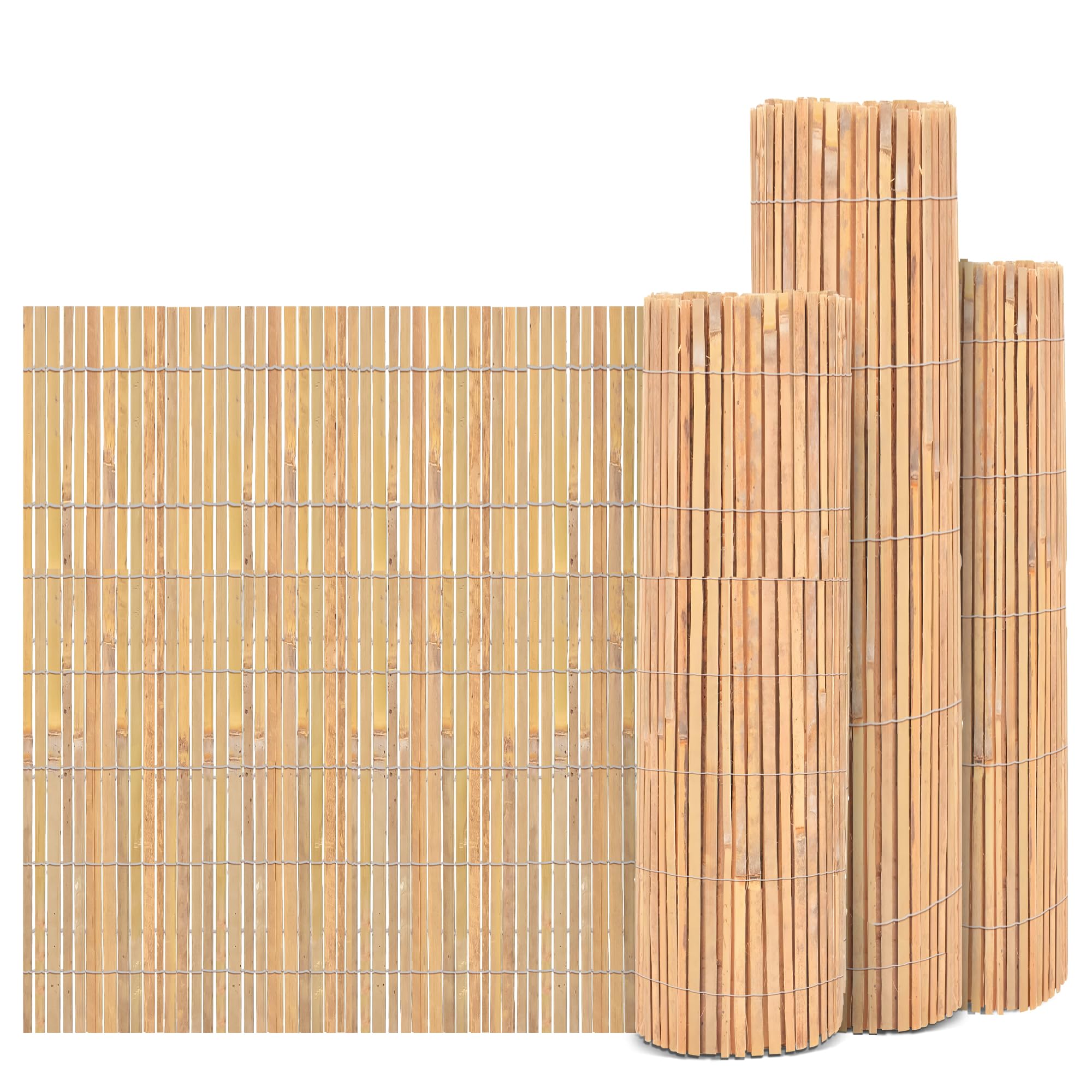 Flickbuyz Light Beige Garden Bamboo Slat Natural Garden Fence Screening Roll Privacy Border Wind/Sun Protection (1M X 4M)