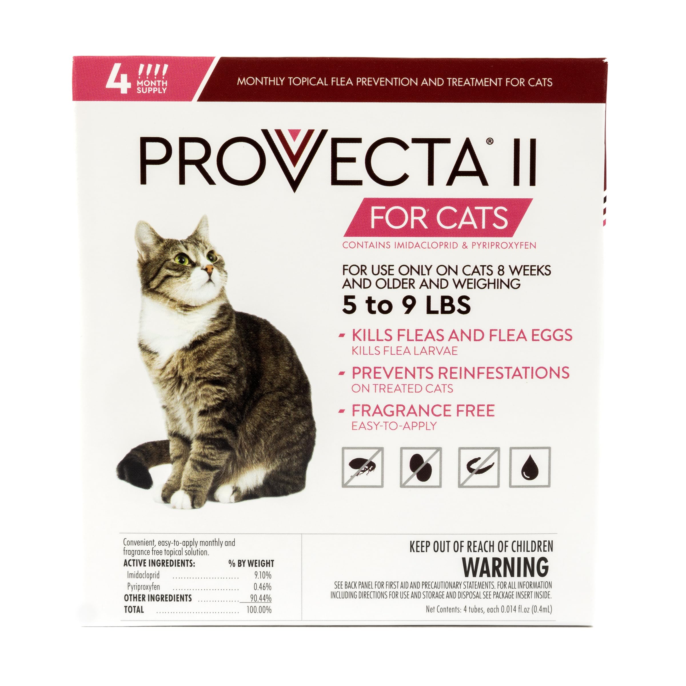 II for Cats Flea and Tick Topical Treatment for Small Cats (5–9 lbs), 4-Month Supply