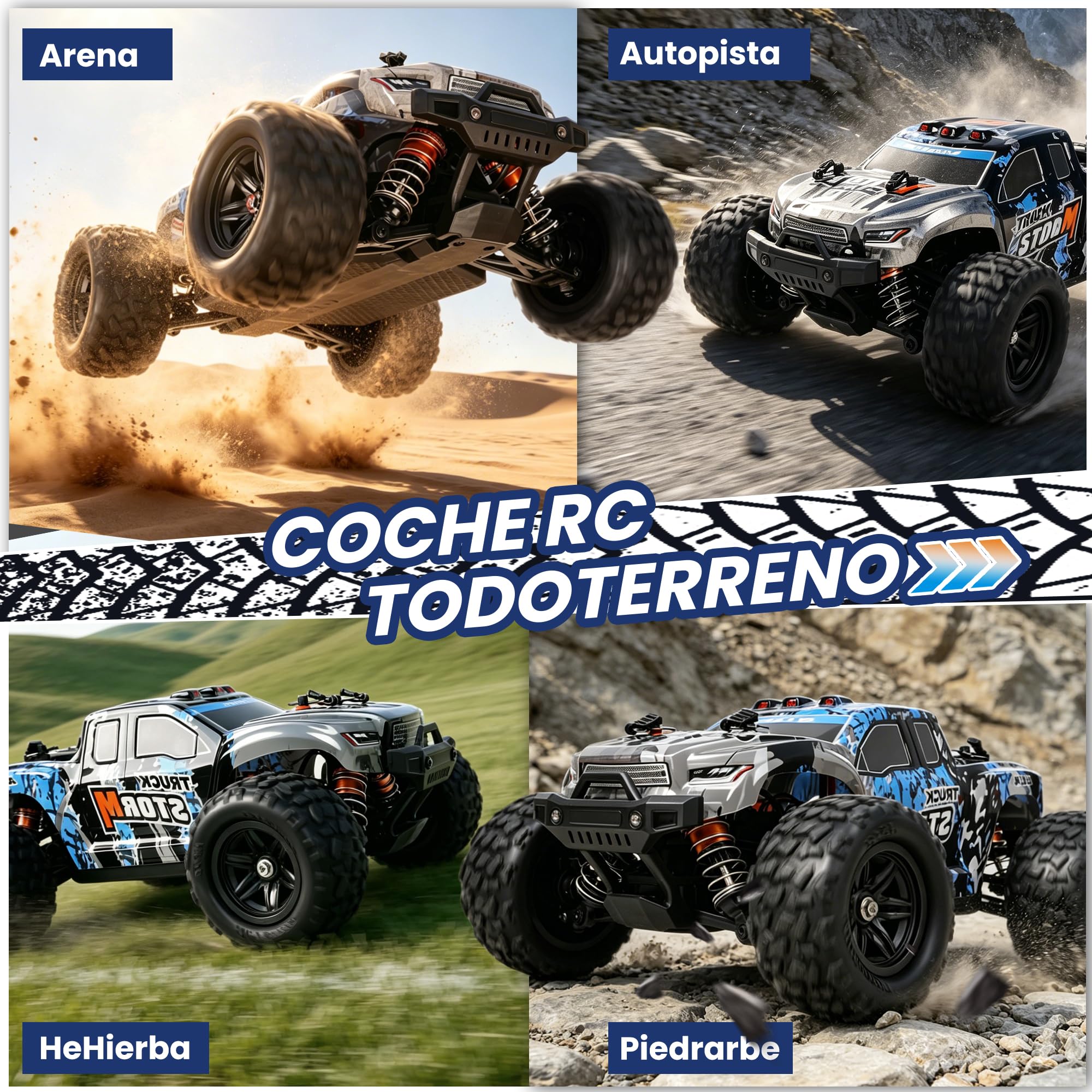 Coche teledirigido – 1:18 Rc Auto 40 KMH de alta velocidad 4WD 2,4 GHz camión de control remoto todoterreno con dos baterías recargables para adultos y niños – Azul