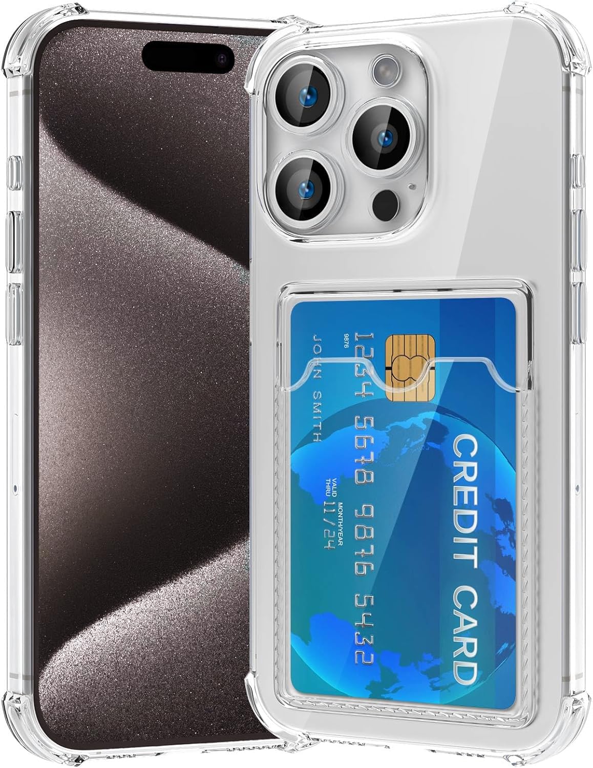 Amazon Basics Premium Shockproof Transparent TPU Back Case Cover with Built-in Slim Card Holder Wallet for Apple iPhone 15 Pro Max - Clear (B0D5WFZDR9) Amazon Price History, Amazon Price Tracker