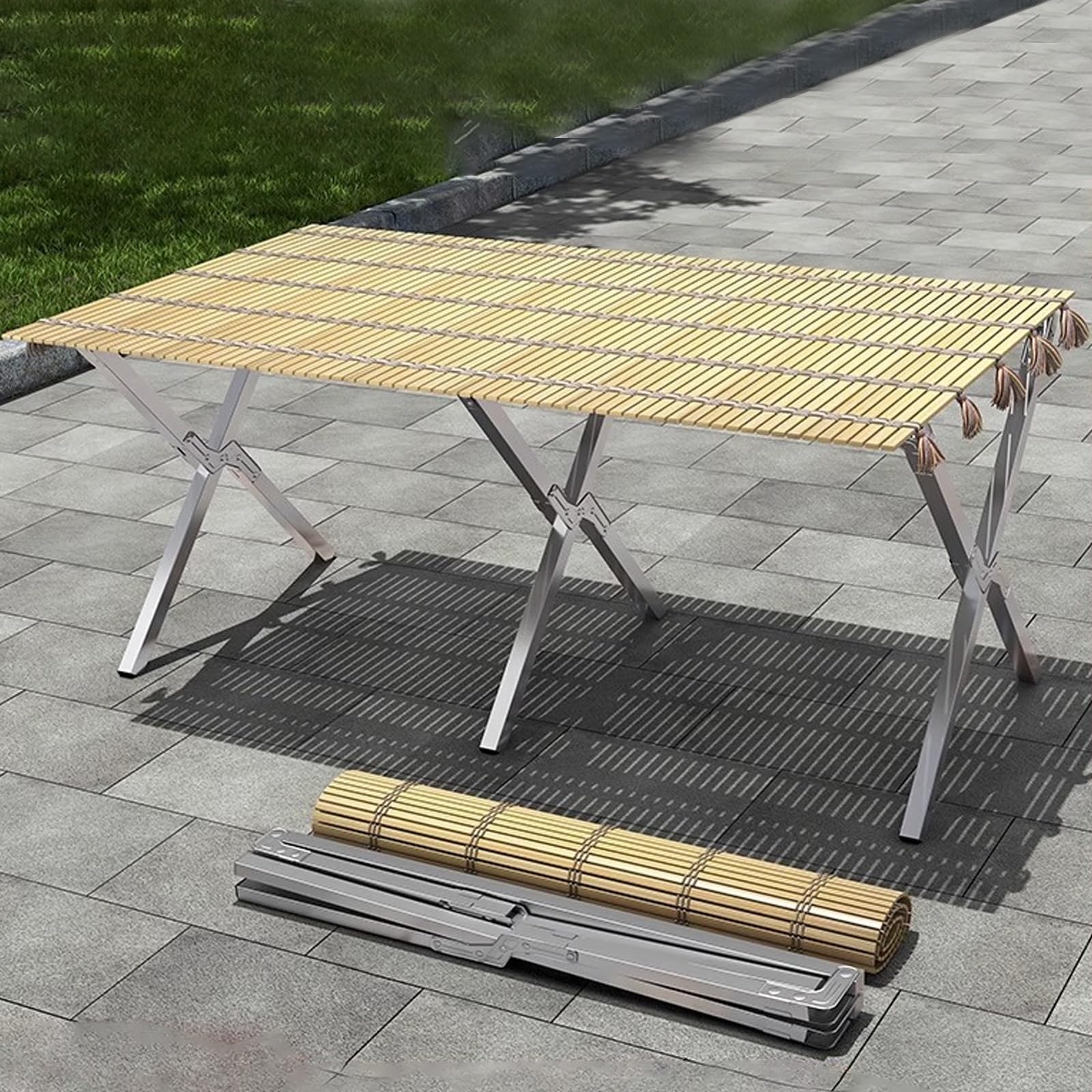 Carrito de Venta Ambulante Bastidor Metálico 1,1mm Reforzado Tablero de Bamboo Capacidad 150kg Plegable para Mercadillos Eventos al Aire Libre y Ferias(200cm(78.7in))