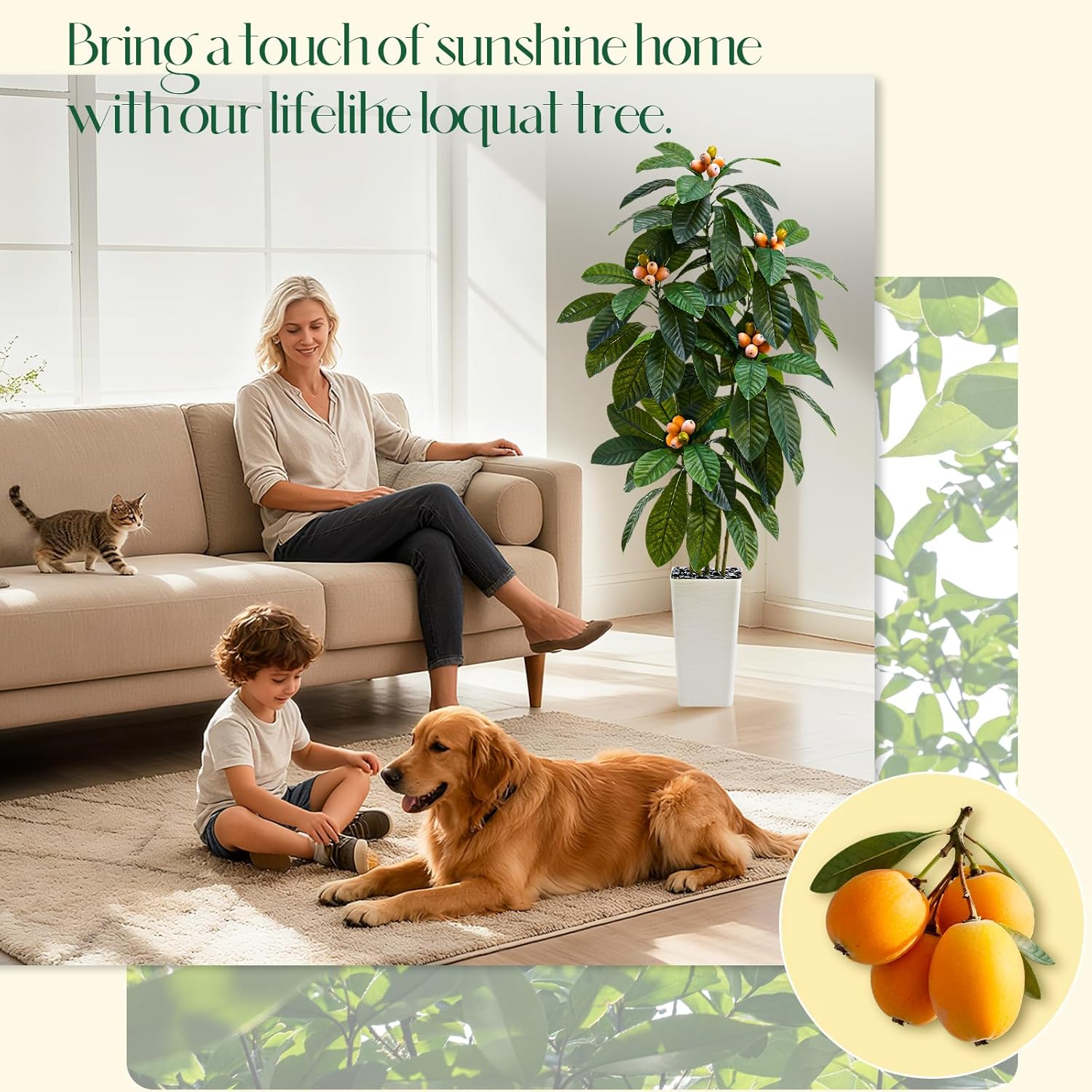 Artificial Loquat Tree：Faux Tree Realistic Fake Tropical Fruit Plant Large Silk Floor Plants with Lifelike Fruits&Pot for Home Decor Indoor Outdoor Room Office Patio Balcony(5FT,1-Pack,White) - Image 6