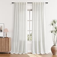 Vista 32 de Paneles de cortina de lino con pestaña trasera, de 84 pulgadas de largo, cortinas plisadas semitraslúcidas, mezcla de lino sintético, estilo rústico
