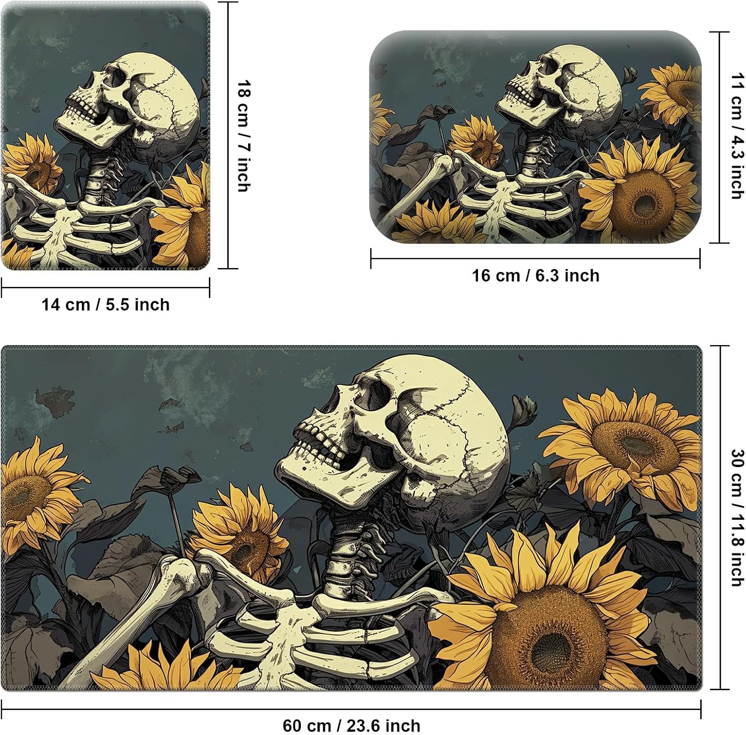 Ergonomic Desk Pad Mat & Keyboard Wrist Rest Set, 3-in-1 Office Mouse Pad with Memory Foam Support, Non-Slip Computer Blotter for Home, Gaming & Writing, 23.6" x 11.8" Sunflower Skull