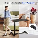 FLEXISPOT Medical Adjustable Overbed Bedside Table with Wheels Pneumatic Mobile Standing Desk Laptop Desk Rolling Computer Cart Movable Overbed Table Hospital Home Use(31.5" W x 17.7" D, Black Large)