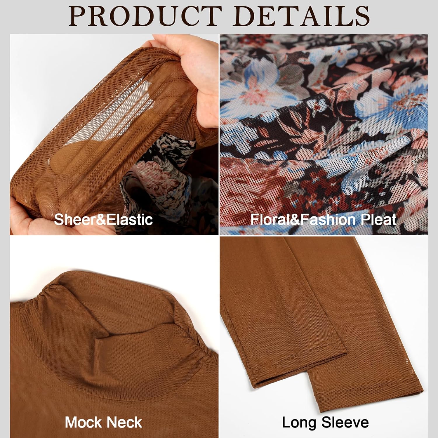 Women Sexy Mock Turtle Neck Long Sleeve Tops Lace Sheer See Through Shirt Mesh Ruched Going Out Blouse - Image 5