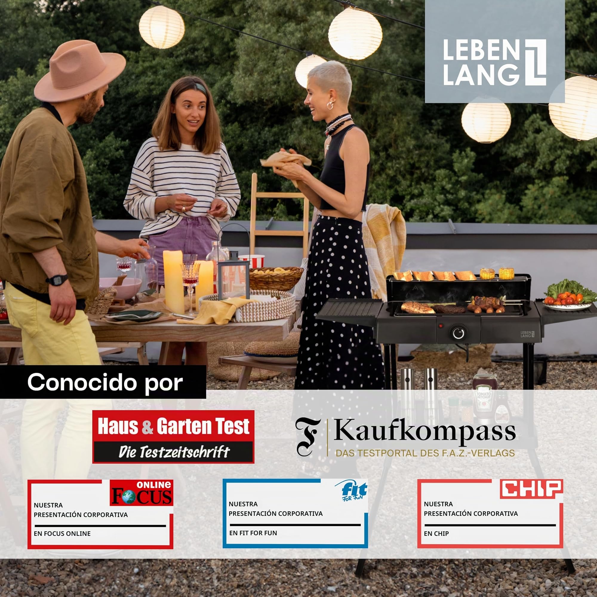 LEBENLANG Parrilla barbacoa electrica 2en1 - Incl. soporte & pinzas para parrilla I Grill electrico Parrillas para barbacoas I Grelhador eléctrica Plancha barbecue I Asador de carne Churrasqueira
