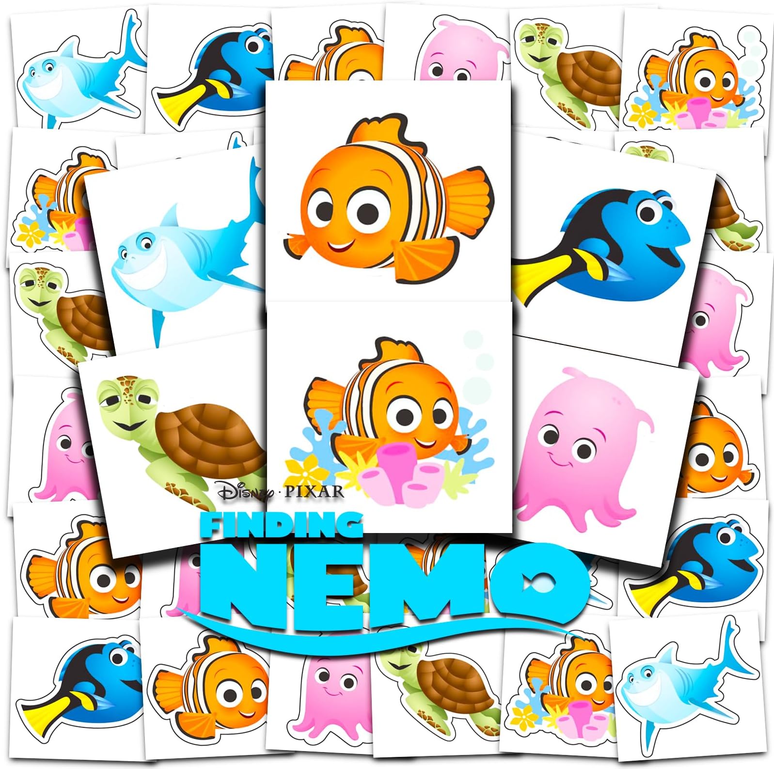 Disney Finding Nemo Tattoos Party Favors Bundle ~ 72 Perforated Individual 2" x 2" Finding Dory Temporary Tattoos for Kids Boys Girls (Finding Nemo Party Supplies)