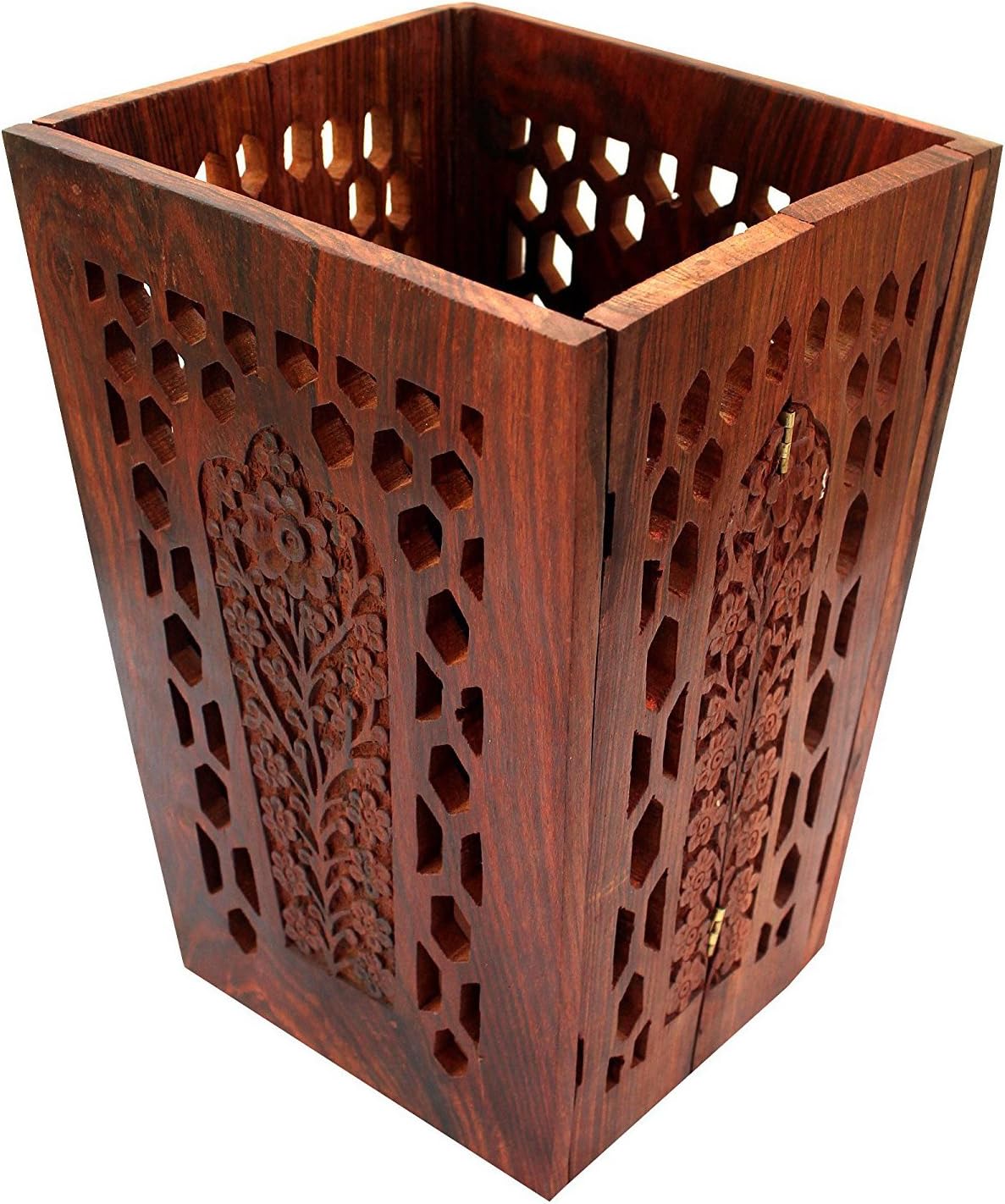 RGrandsons Wooden Dustbin for Office Hand Carved Foldable Flower Pot, Home, Bedroom.. (Jali_Carving Design)