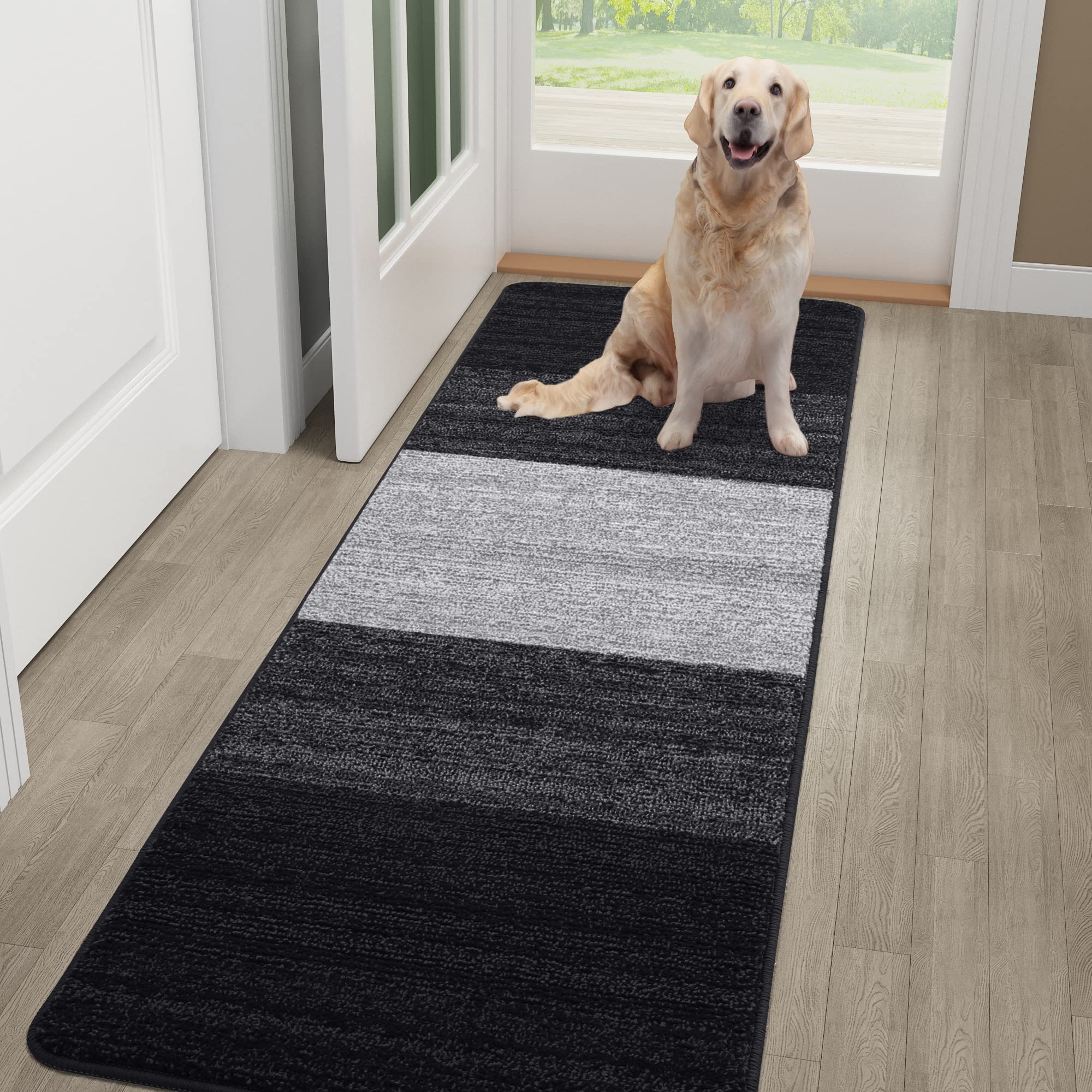 Kitinjoy Indoor Outdoor Door Mat, 48x30 Non-Slip Absorbent Dirt Trapper, Low-Profile Washable Inside Entrance Front Floor Mat, Sturdy Soft Entry