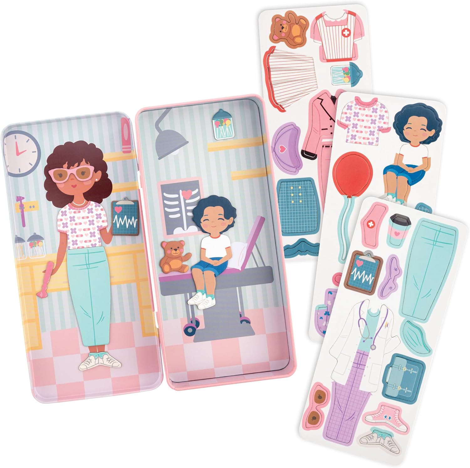 Stephen Joseph, Tall Travel Tin Magnetic Dress Up Playset for Kids - Portable Dress Up Toy with Carrying Case with 3 Magnet Sheets, Educational Pretend Play Activity